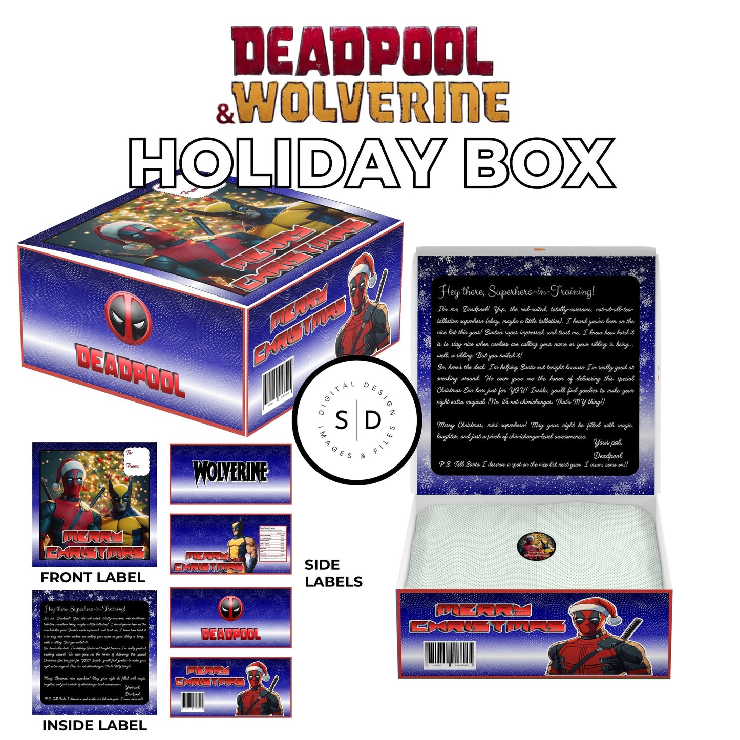 Deadpool & Wolverine Christmas Eve Gift Box Canva Templates