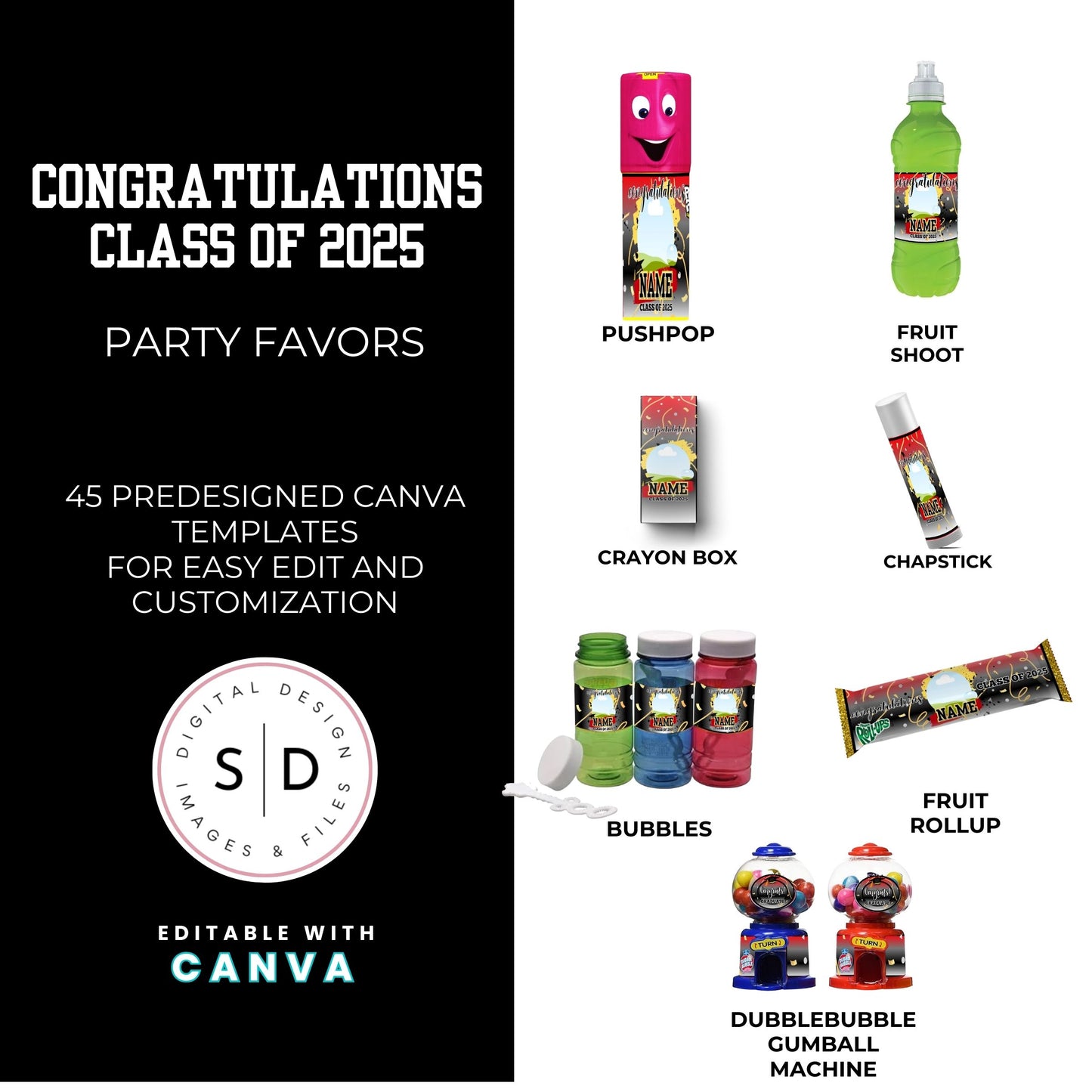Class of 2025 Graduation Party Favor Canva Template Bundle ๐โจ