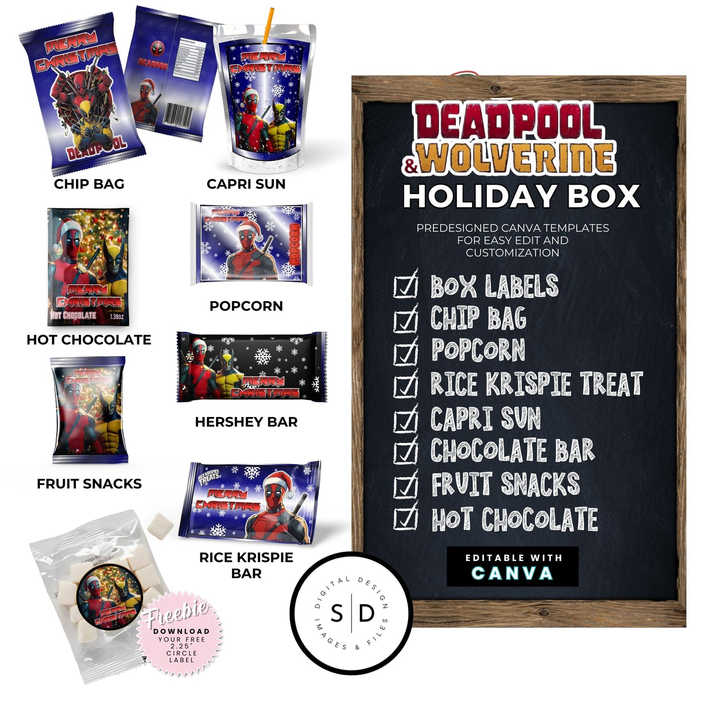 Deadpool & Wolverine Christmas Eve Gift Box Canva Templates