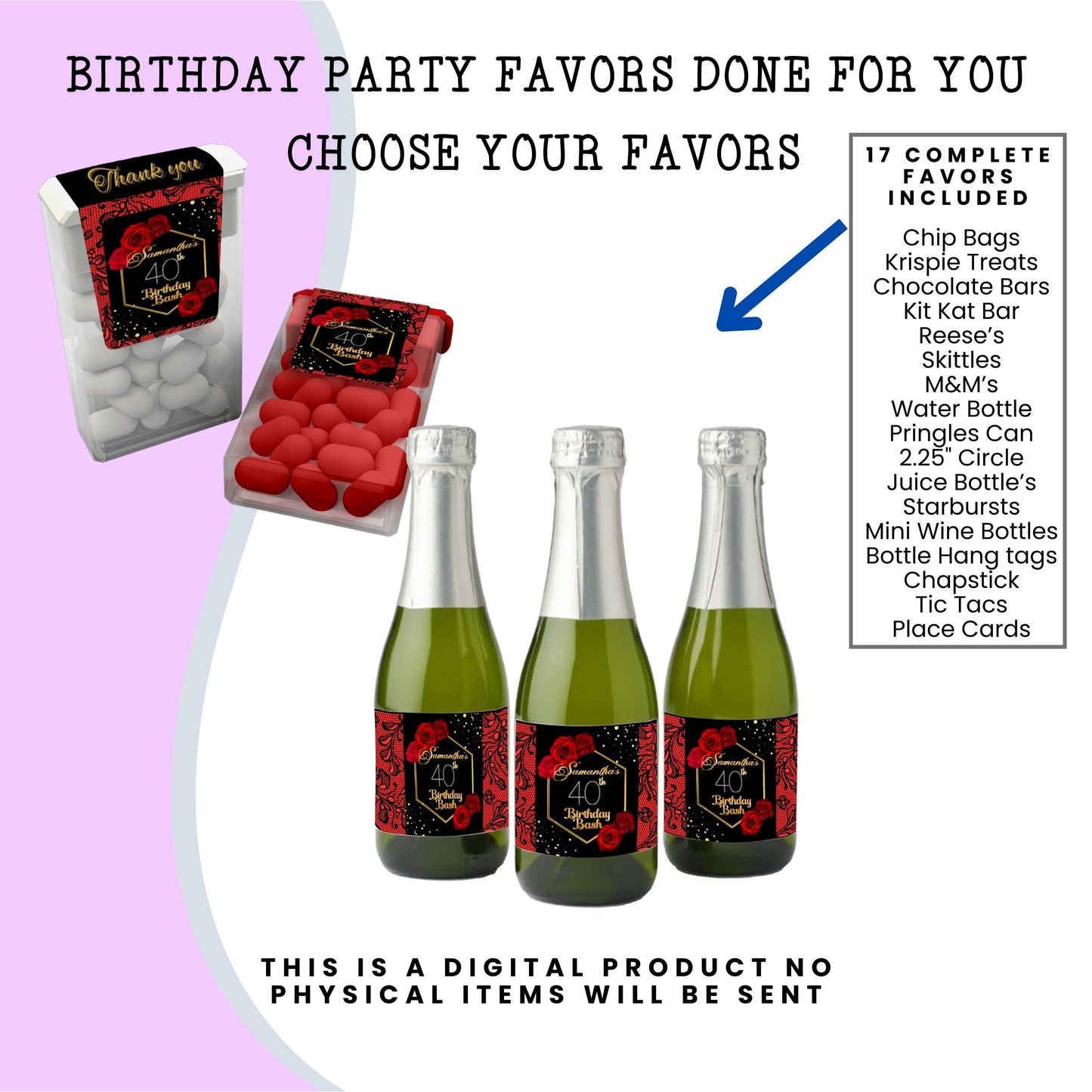 Red Roses & Black Lace Party Favors DFY