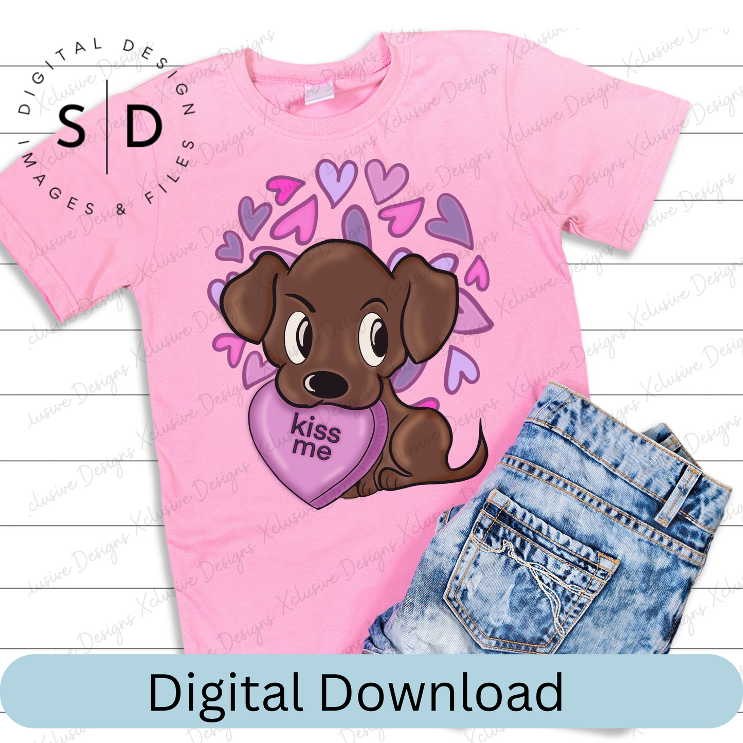 Kiss Me Candy Heart Puppy Dog Valentines PNG