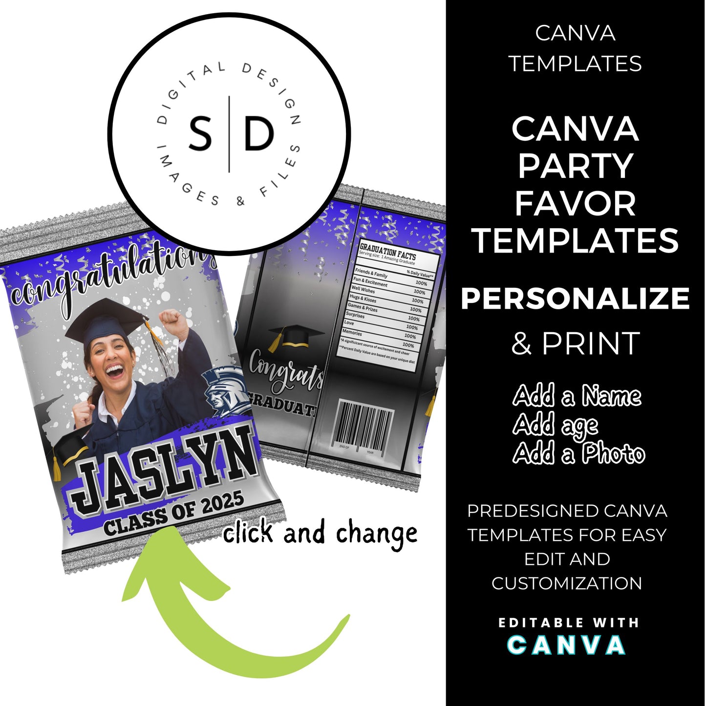 š Class of 2025 Graduation Gift Box & Party Favor Canva Templates ā Blue & Silver š