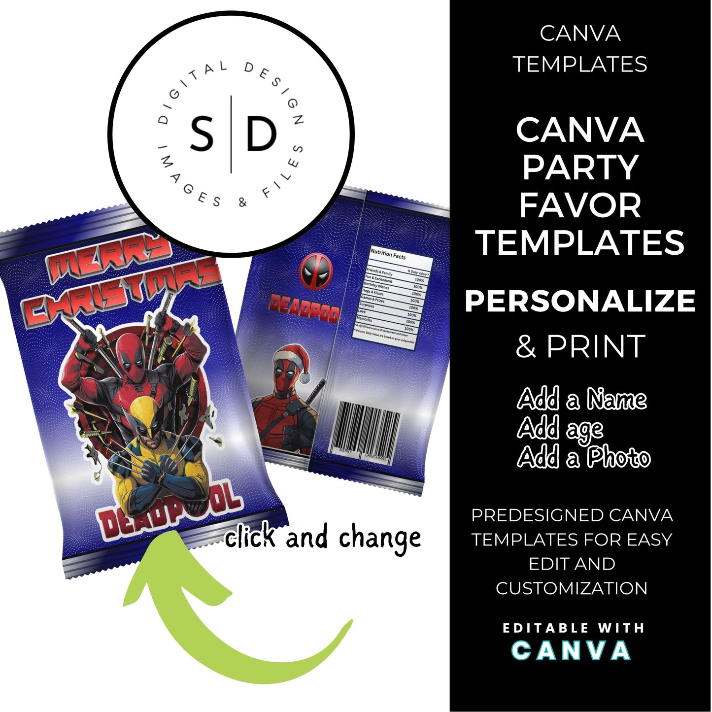 Deadpool & Wolverine Christmas Eve Gift Box Canva Templates