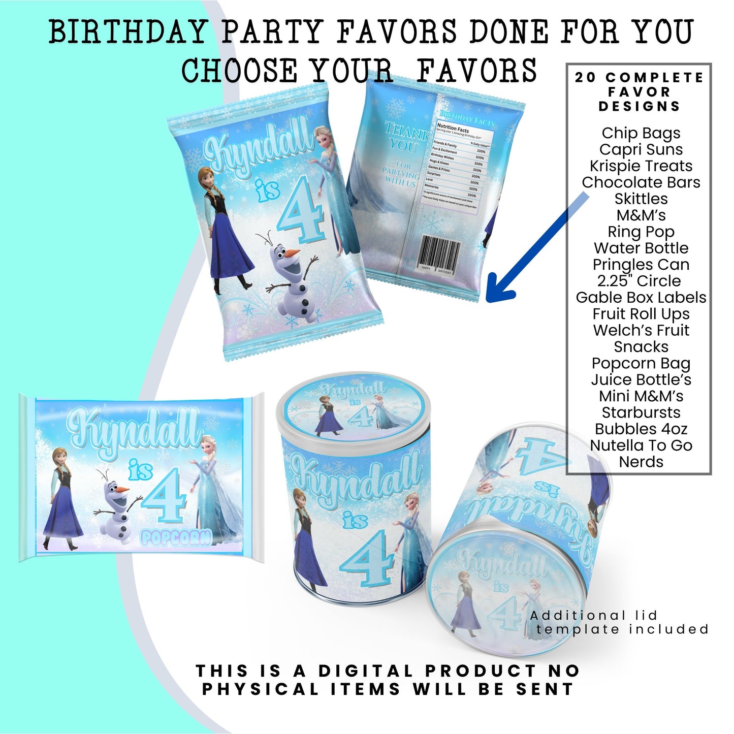 Frozen Birthday Party Favors DFY