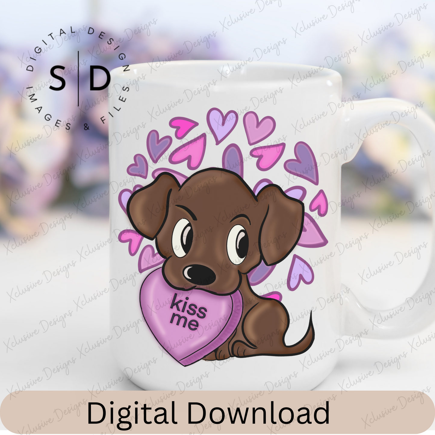 Kiss Me Candy Heart Puppy Dog Valentines PNG