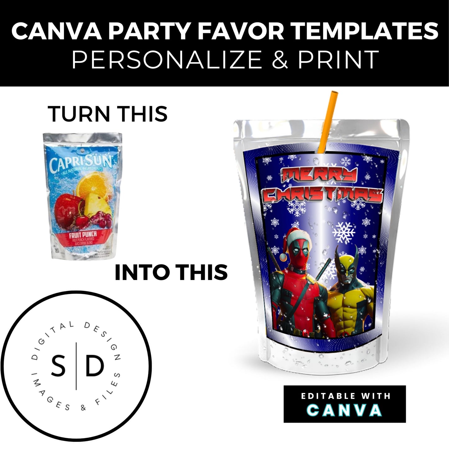 Deadpool & Wolverine Christmas Eve Gift Box Canva Templates
