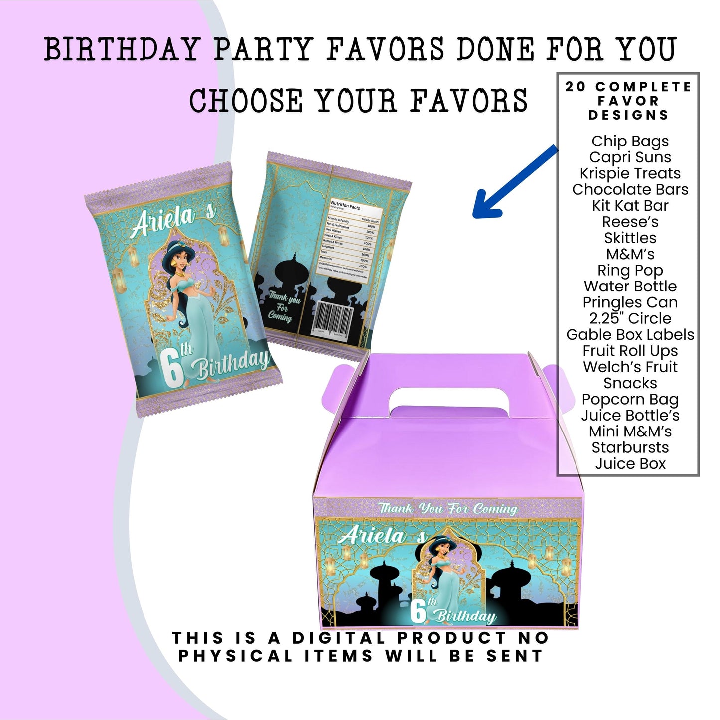 Princess Jasmine Birthday Party Favors DFY