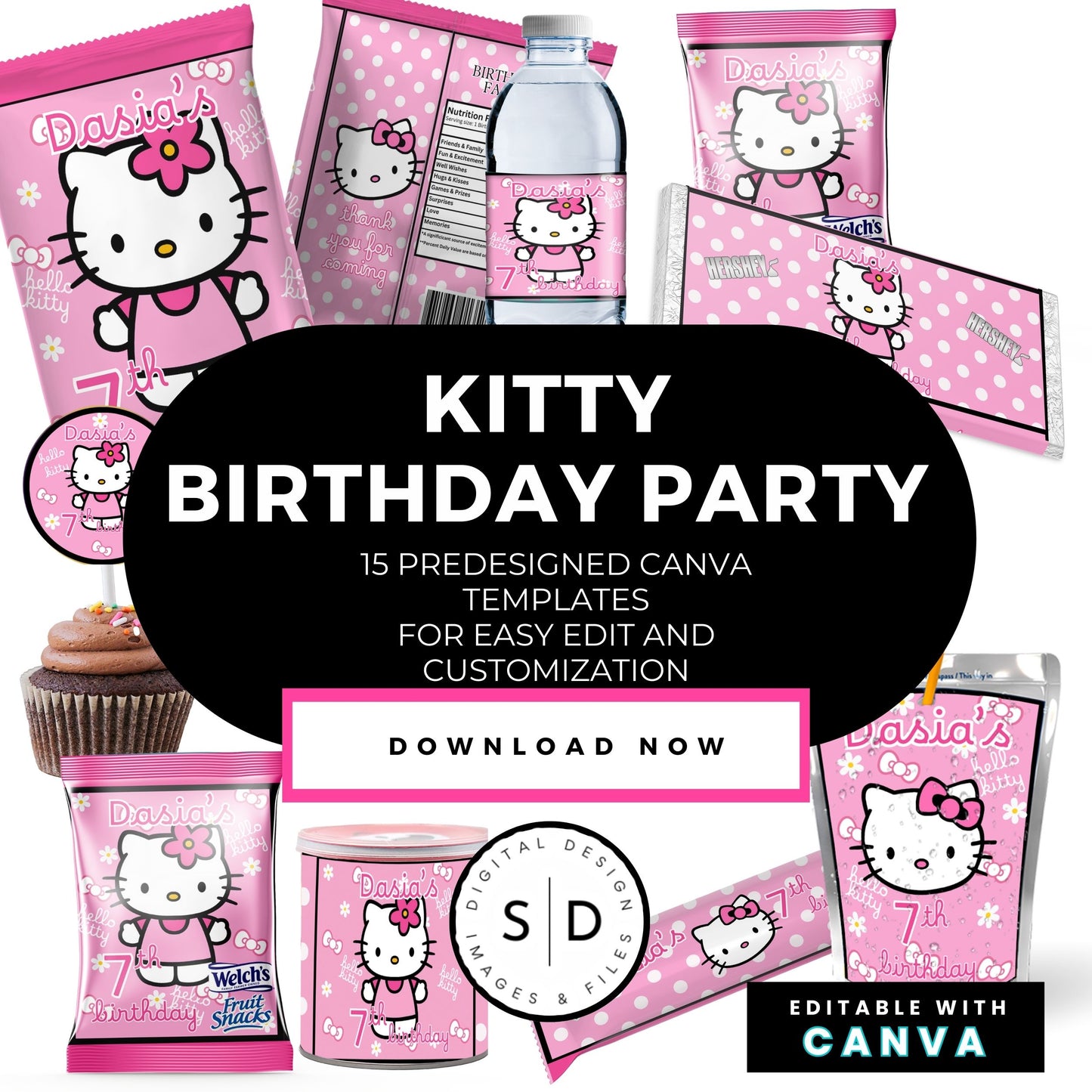 Kitty Birthday Party Favor Templates Bundle
