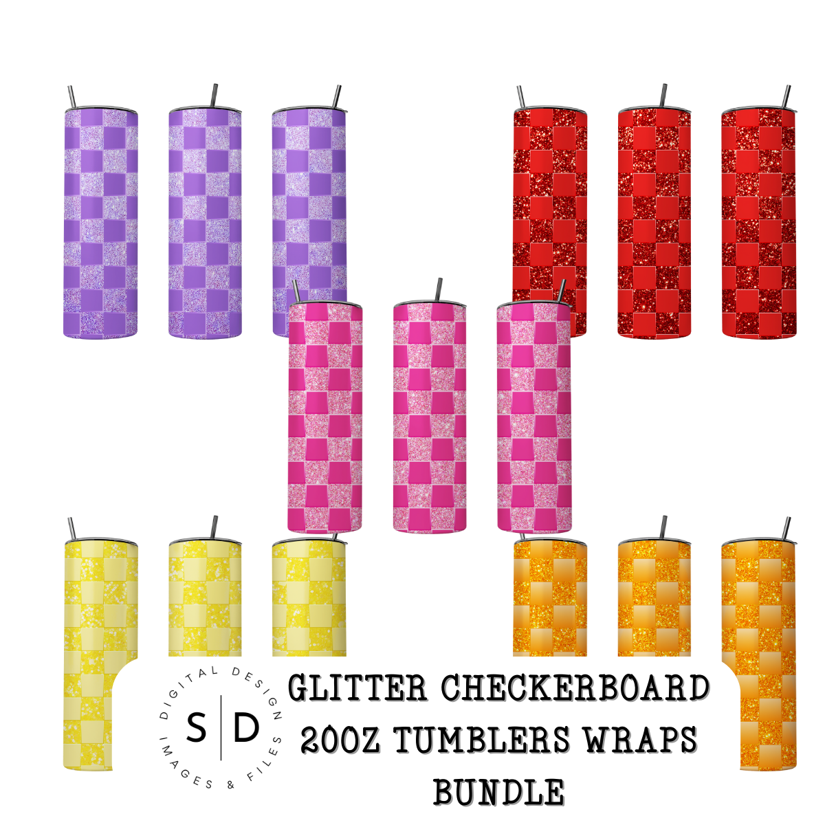 Glitter Monochromatic Checkerboard Tumbler Wrap Bundle