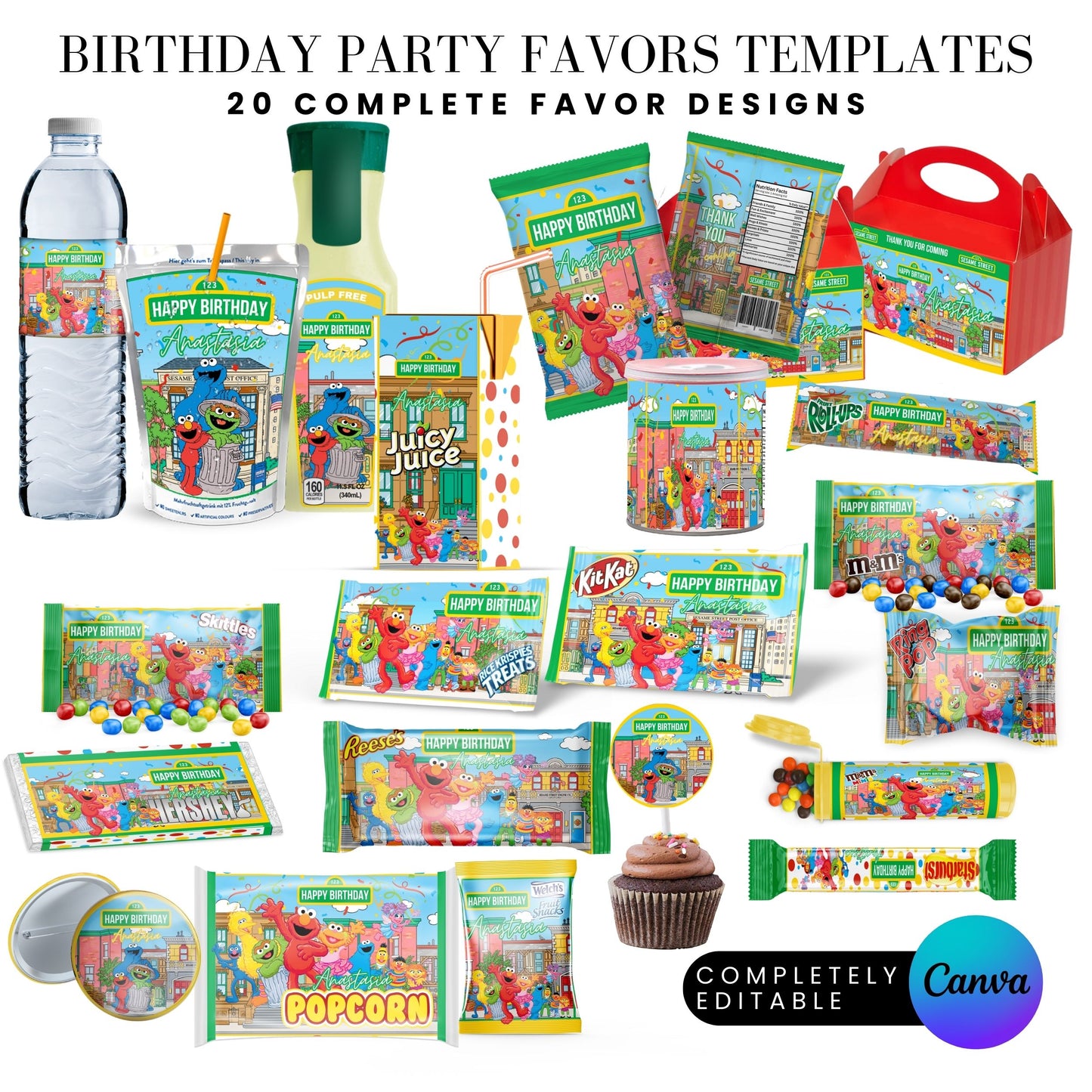Sesame Street Birthday Party Favors Templates Bundle