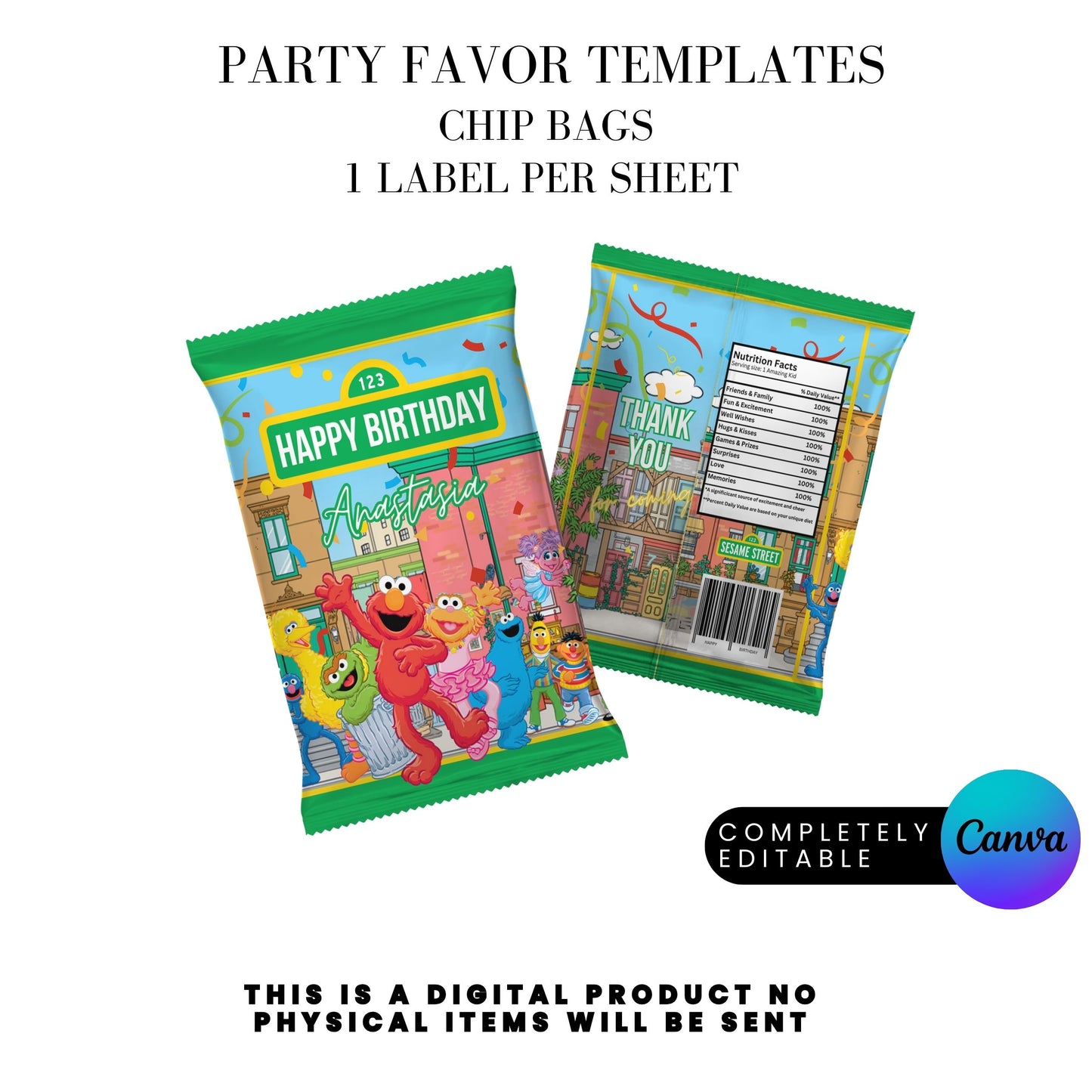 Sesame Street Birthday Party Favors Templates Bundle