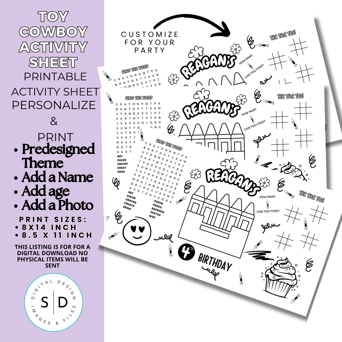 Crayon Birthday Party Activity Sheet – Editable Canva Template