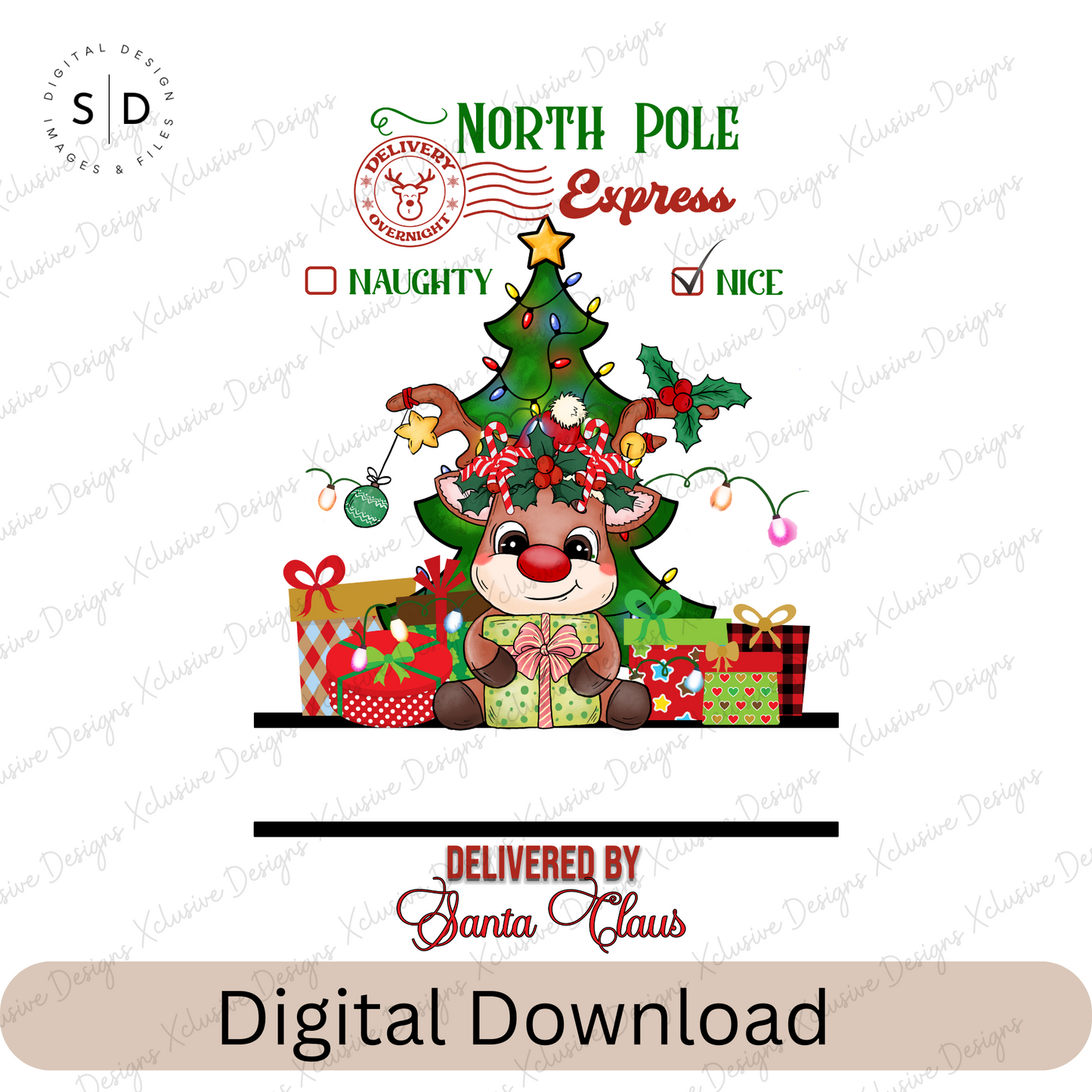 Reindeer Girl Santa Sack PNG
