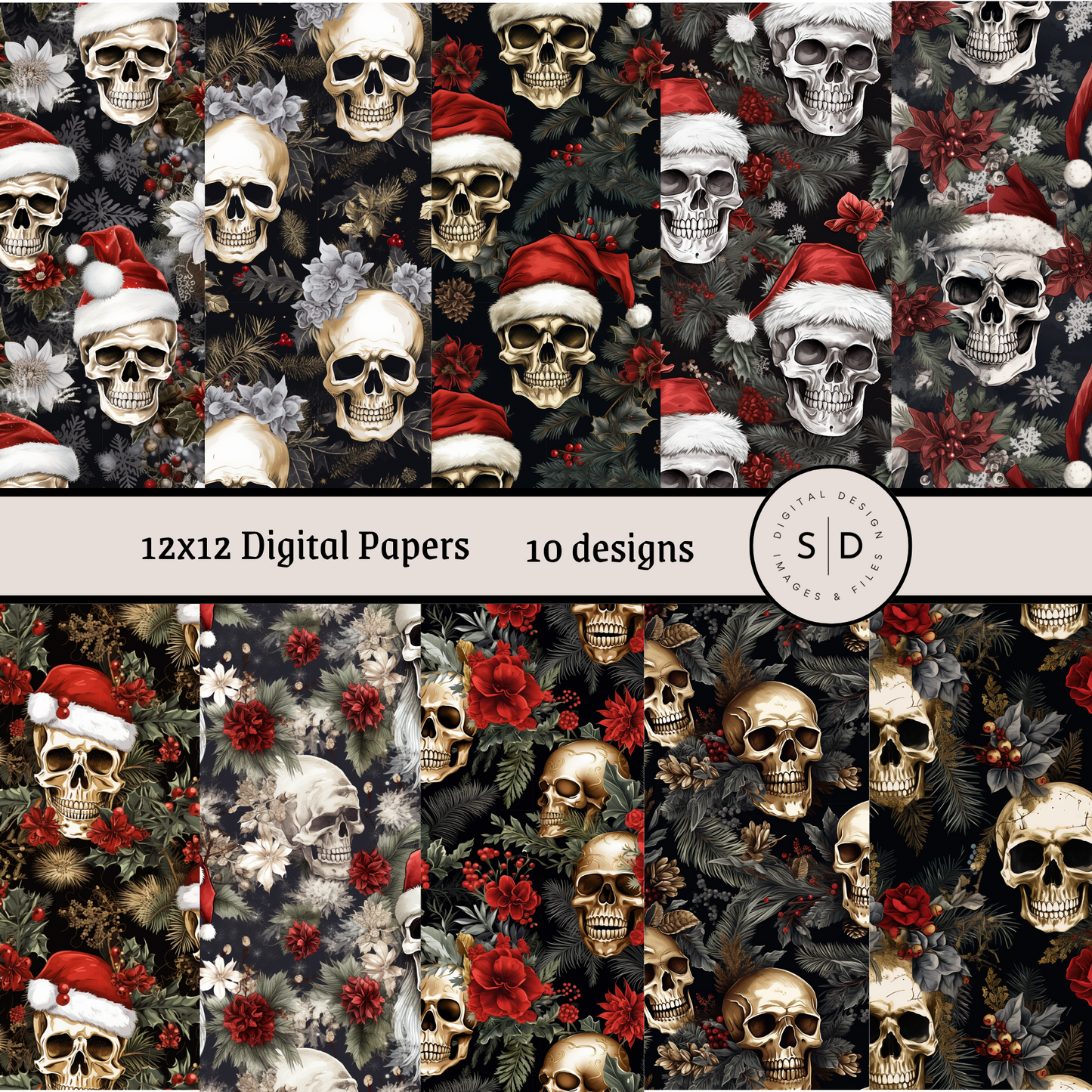 Skeleton Christmas Seamless Digital Papers