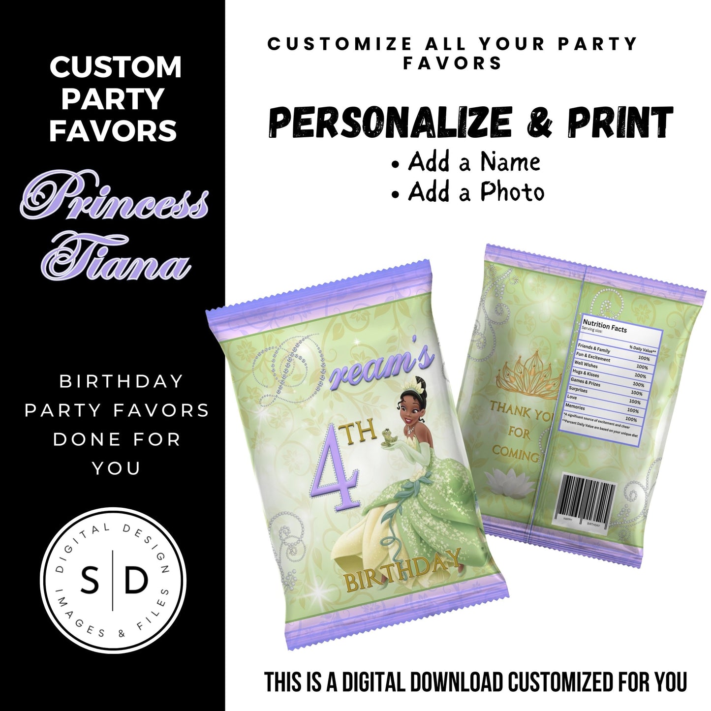 Princess Tiana Printable Favor Designs DFY