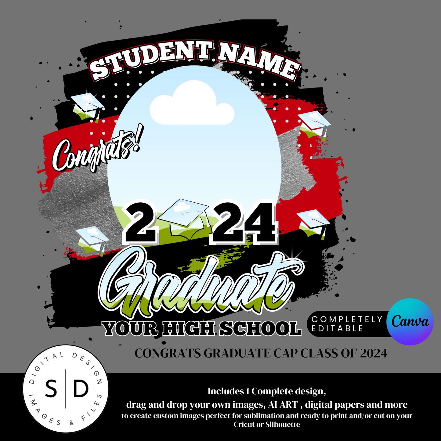 2024 Graduate Cap Canva Photo Frames Template