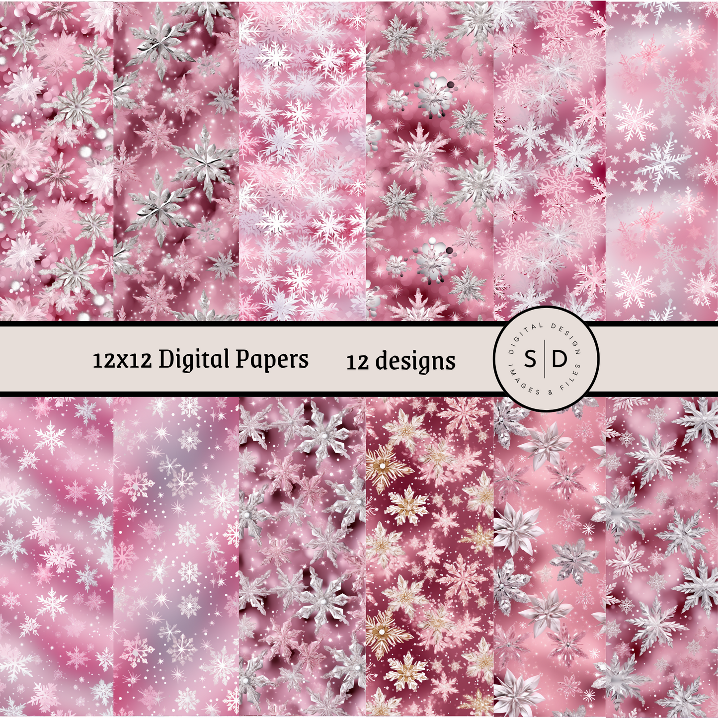 Christmas Snowflake Vol 3 Pink Seamless Digital Papers
