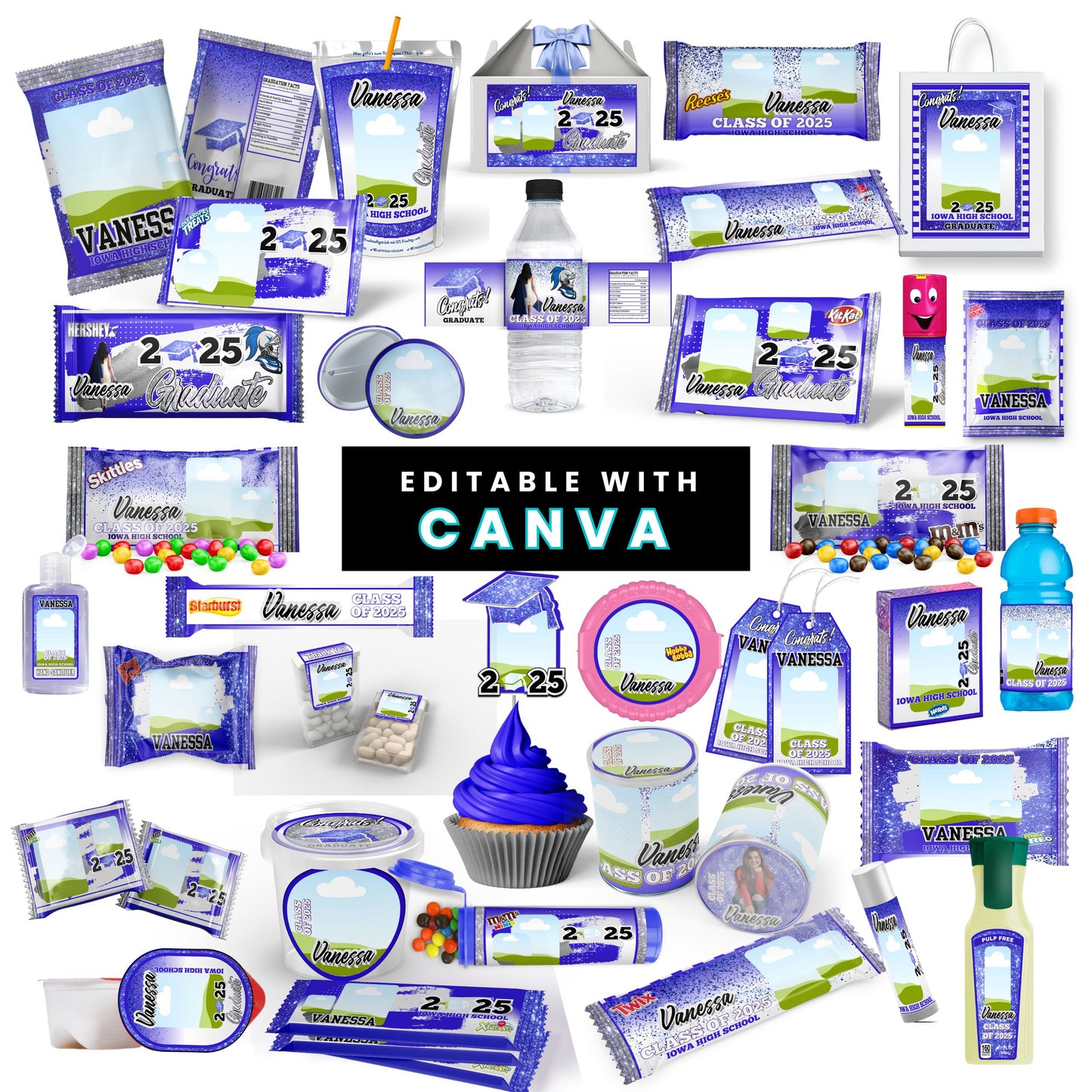 Congrats Class of 2025 – Blue & Silver Graduation Party Favor Bundle