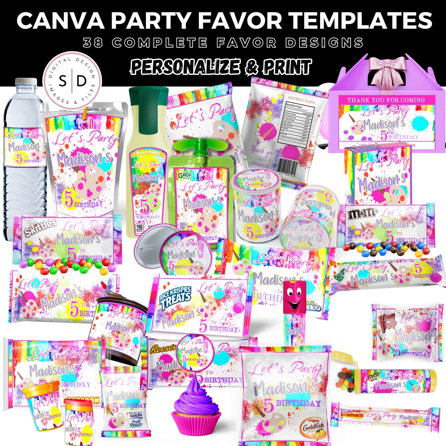 Let's Paint Birthday Party Favor Templates