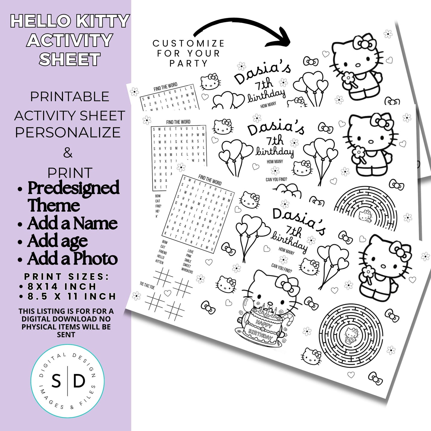 Hello Kitty Birthday Party Activity Sheet
