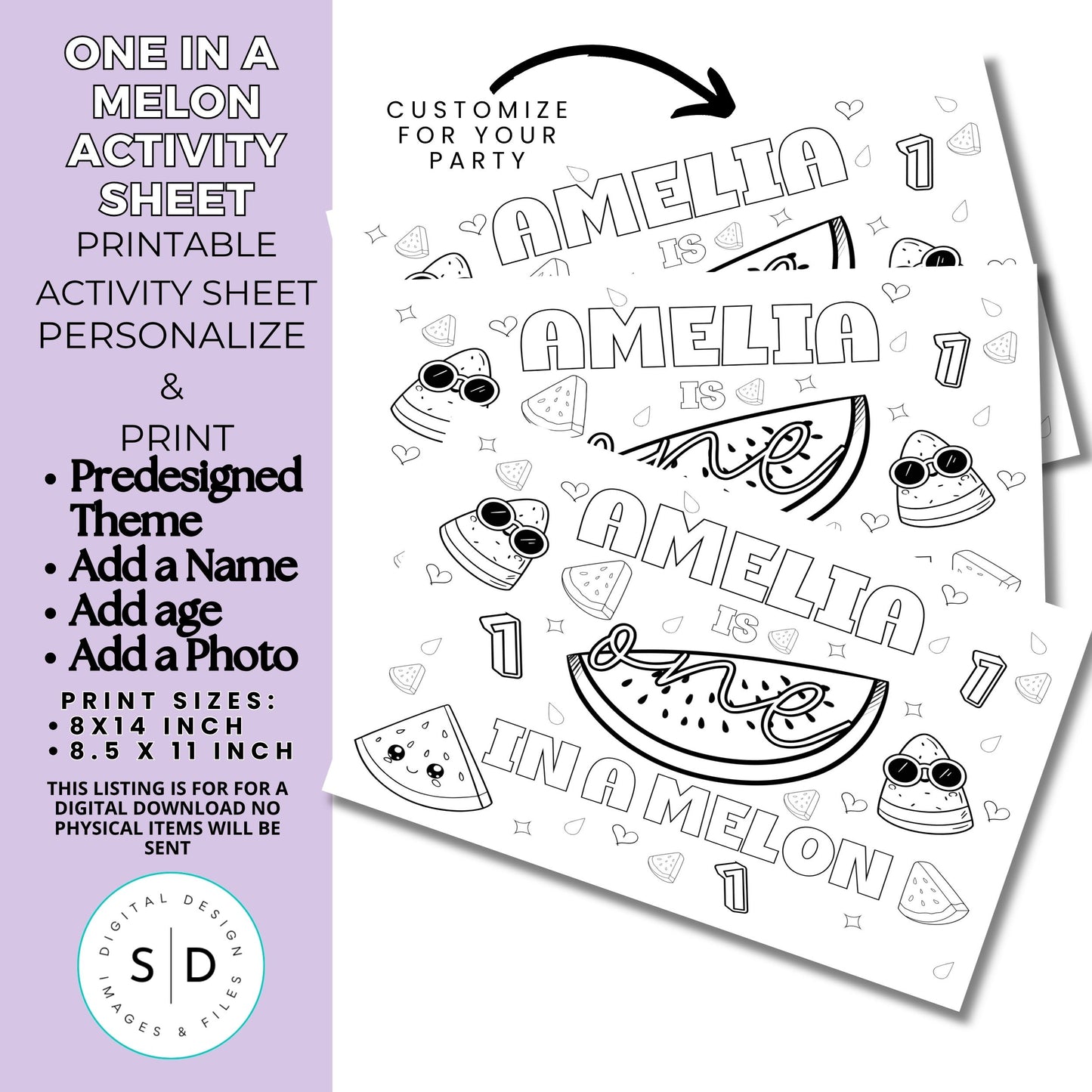 One in a Melon Birthday Activity Placemat – Editable Canva Template