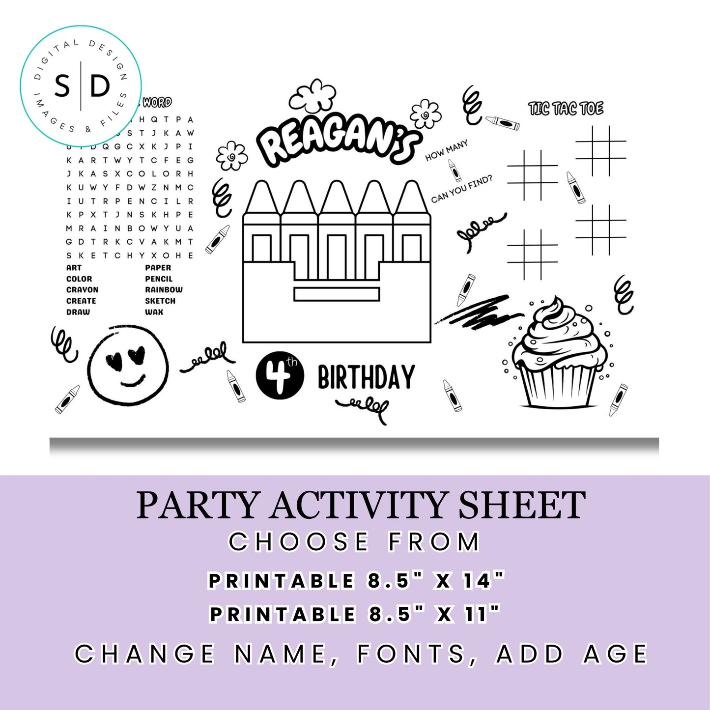 Crayon Birthday Party Activity Sheet – Editable Canva Template
