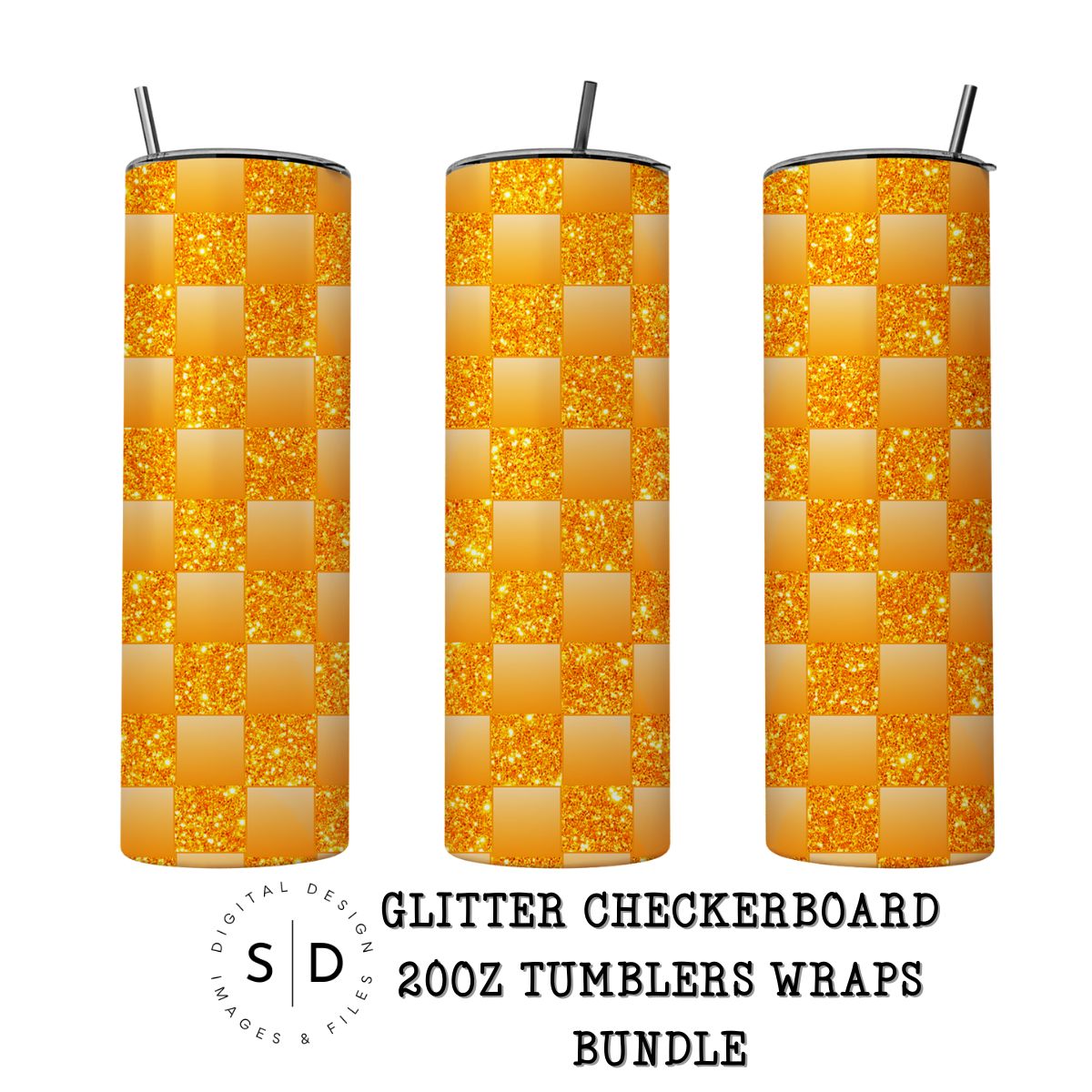 Glitter Monochromatic Checkerboard Tumbler Wrap Bundle