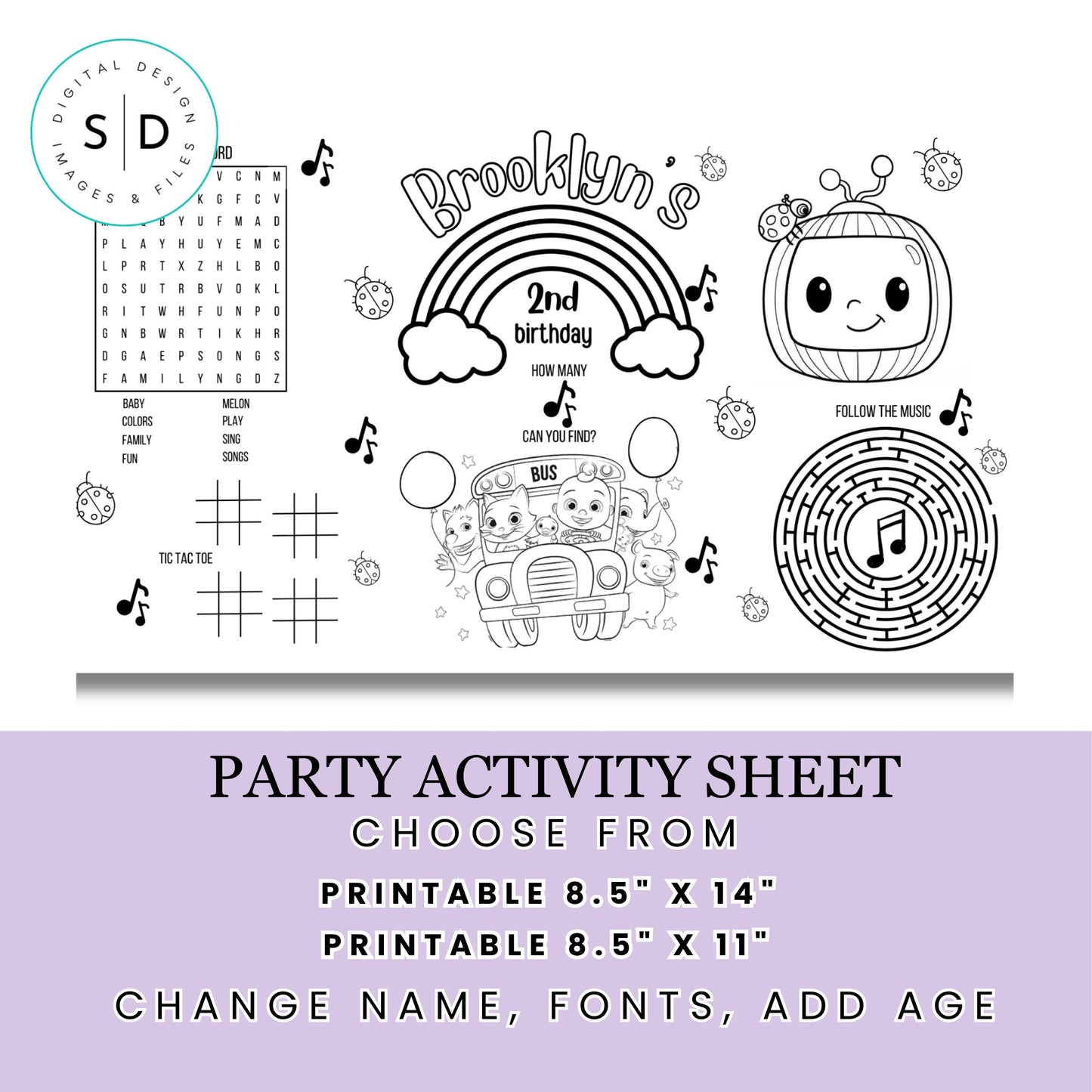 Cocomelon-Inspired Birthday Activity Sheet – Editable Canva Template