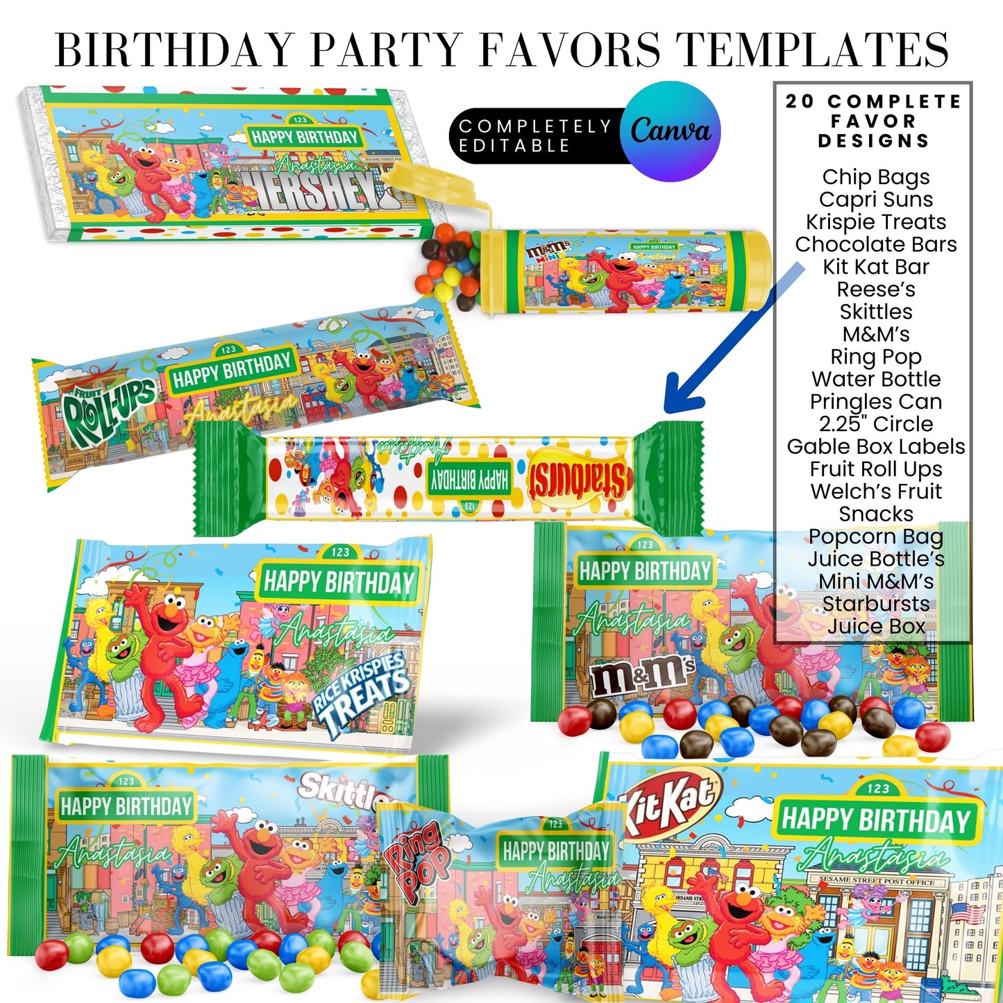 Sesame Street Birthday Party Favors Templates Bundle