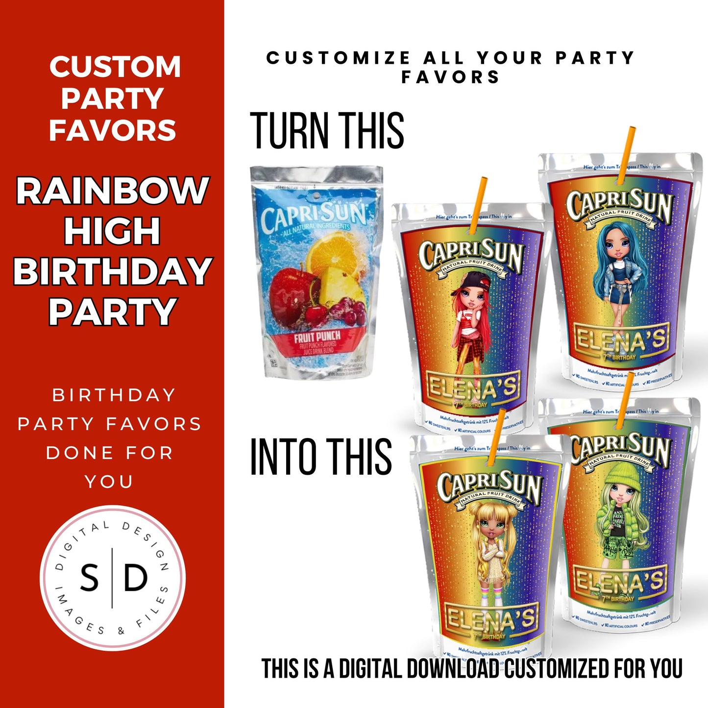 Rainbow High Birthday Party Favors DFY