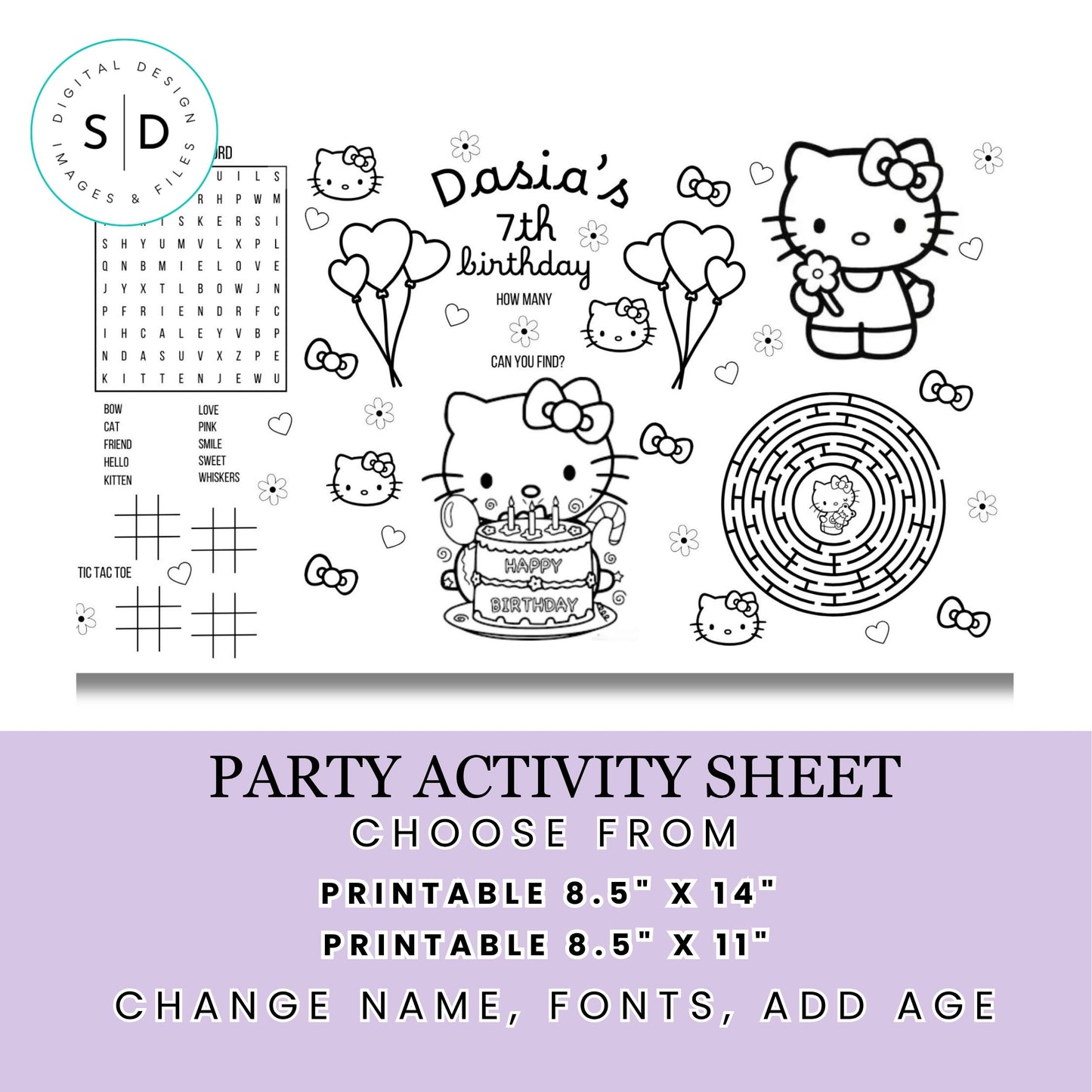 Hello Kitty Birthday Party Activity Sheet