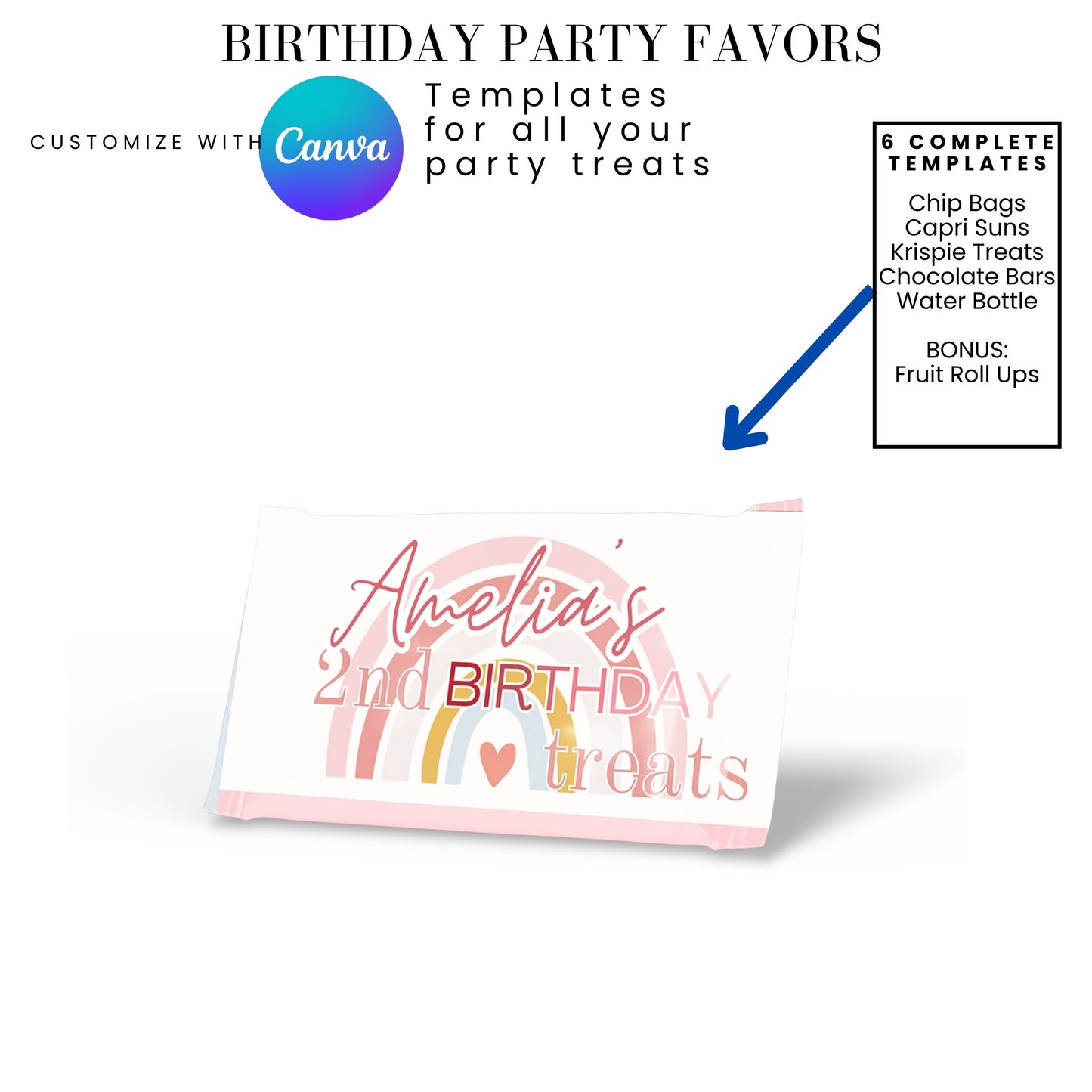 Rainbow Birthday Hearts Party Favor Templates Bundle