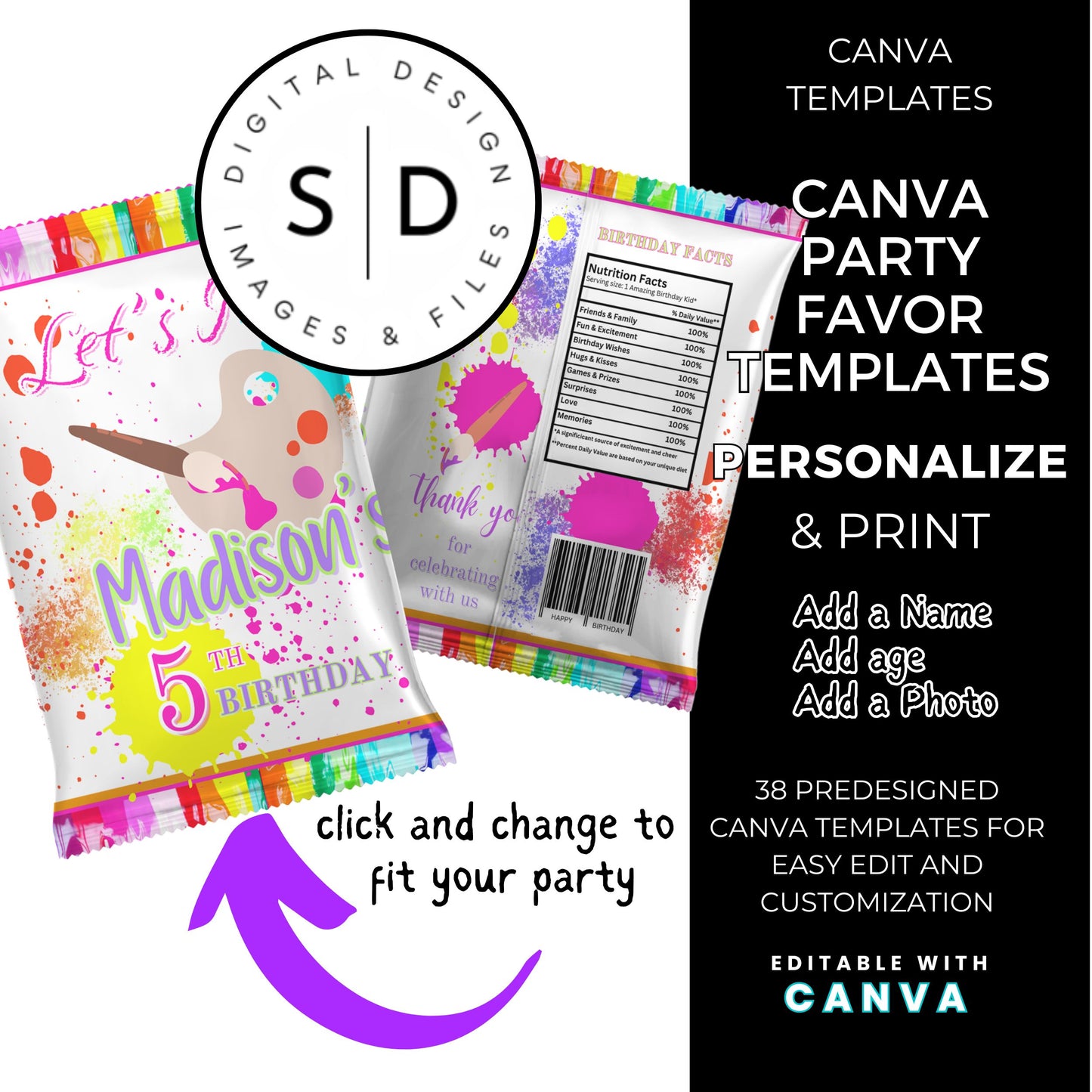 Let's Paint Birthday Party Favor Templates