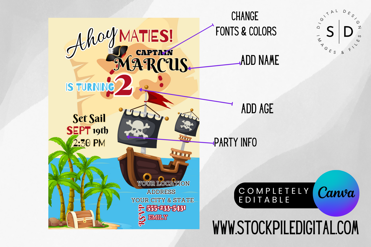 Ahoy Maties Pirate Captain Birthday Party Invitation