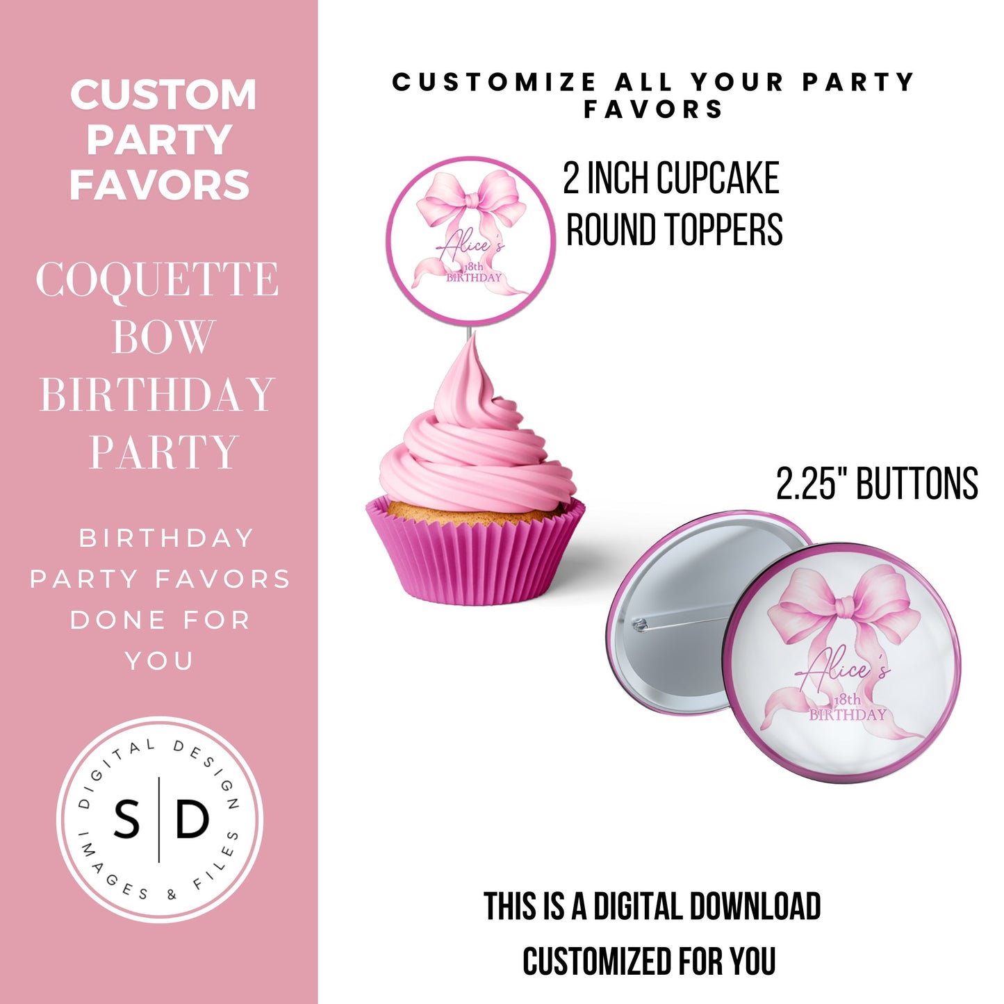 Pink Coquette Bow Party Favor Canva Template Bundle 🎀✨