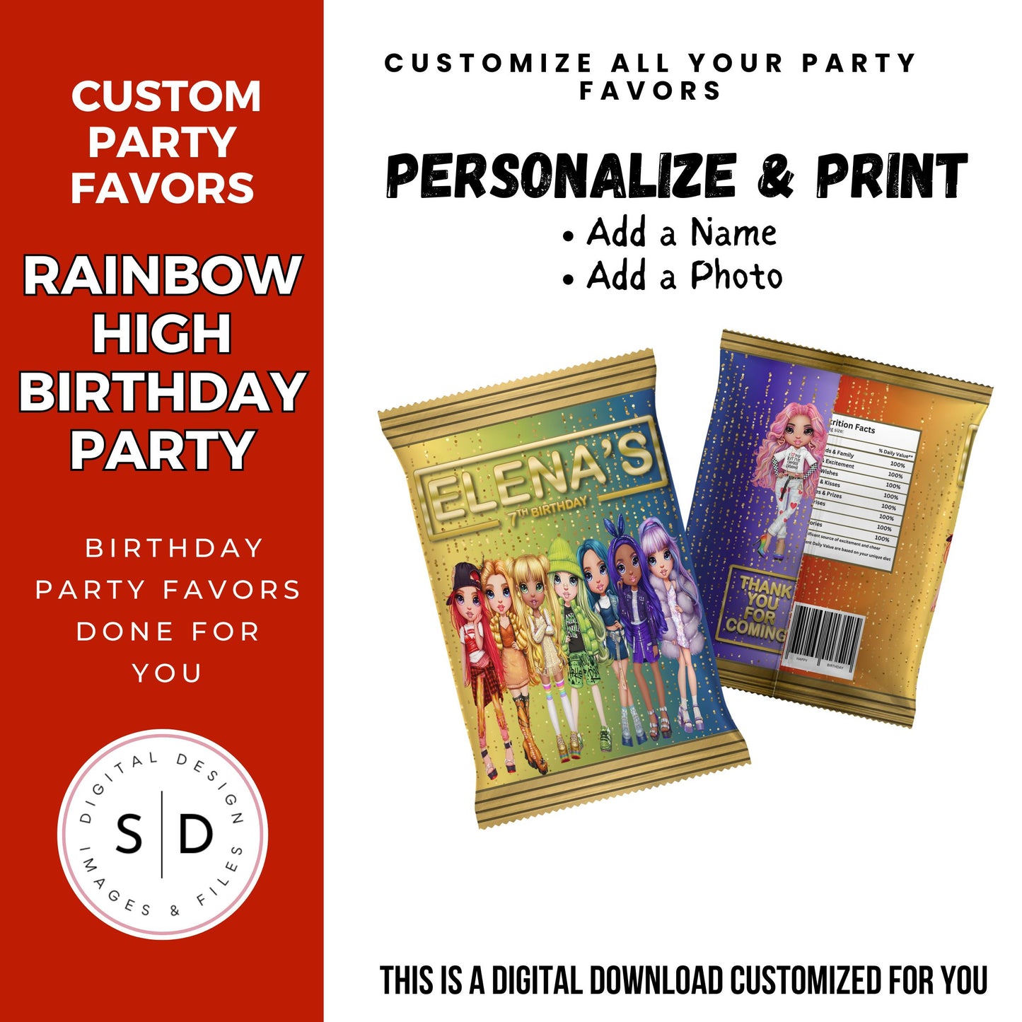 Rainbow High Birthday Party Favors DFY
