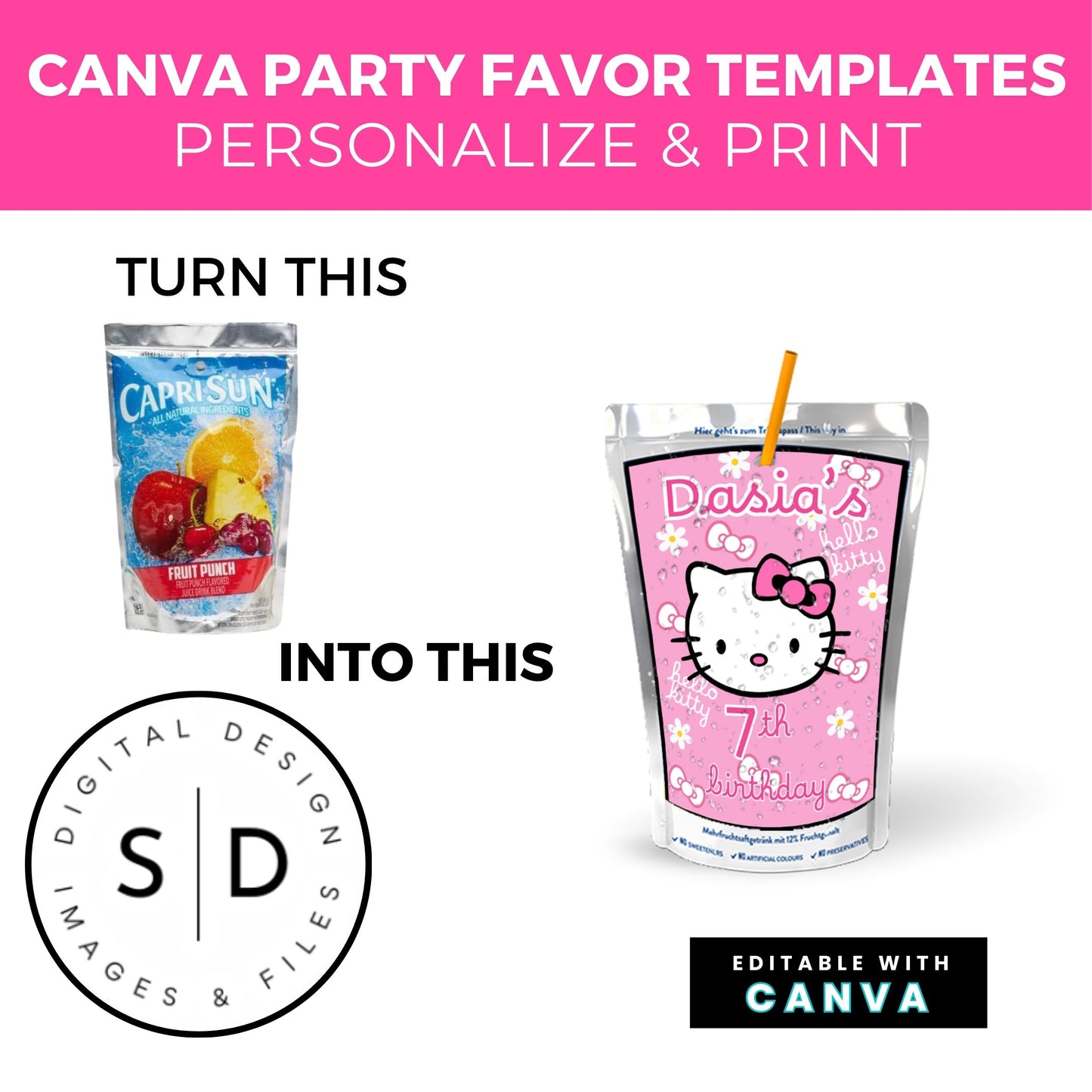 Kitty Birthday Party Favor Templates Bundle