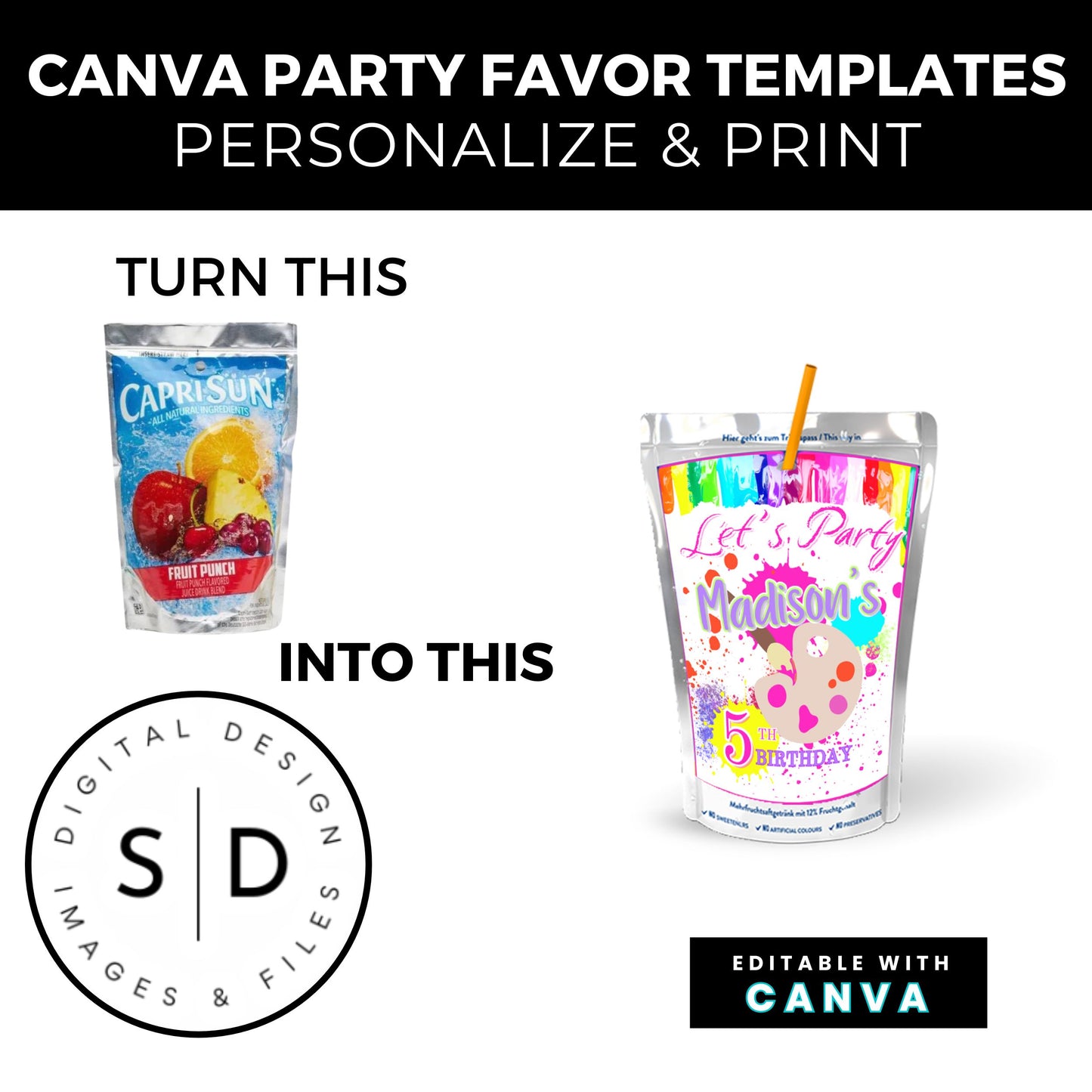 Let's Paint Birthday Party Favor Templates