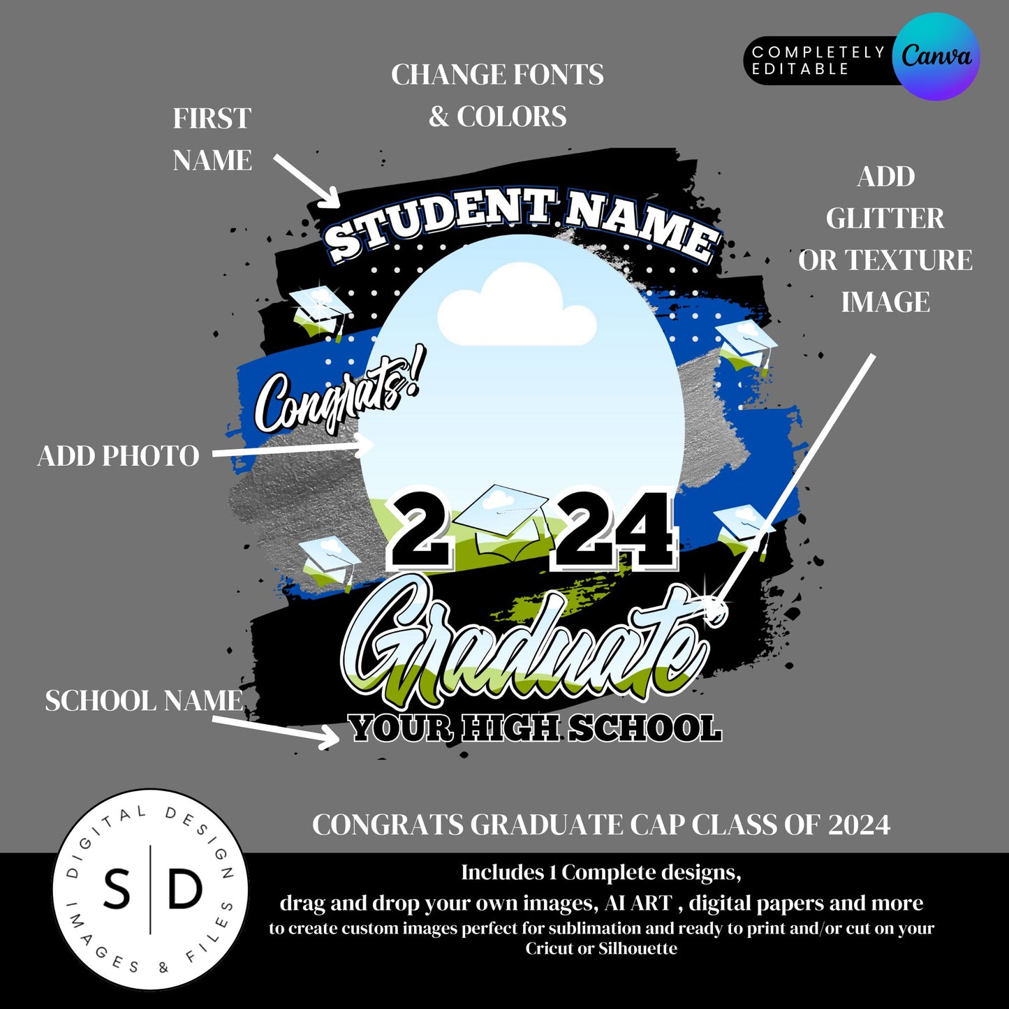 2024 Graduate Cap Canva Photo Frames Template