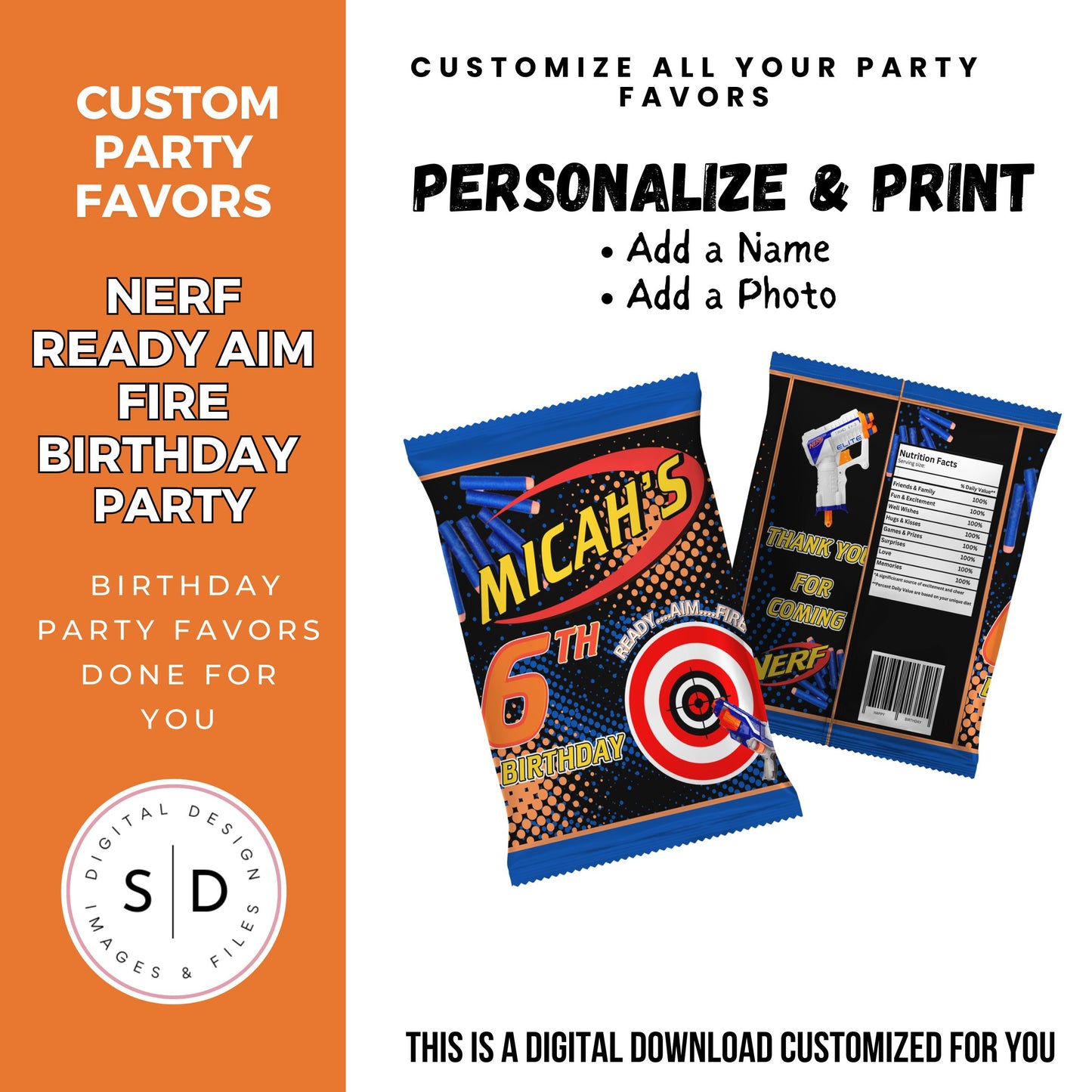 Nerf Ready Aim Fire Birthday Party Favors DFY