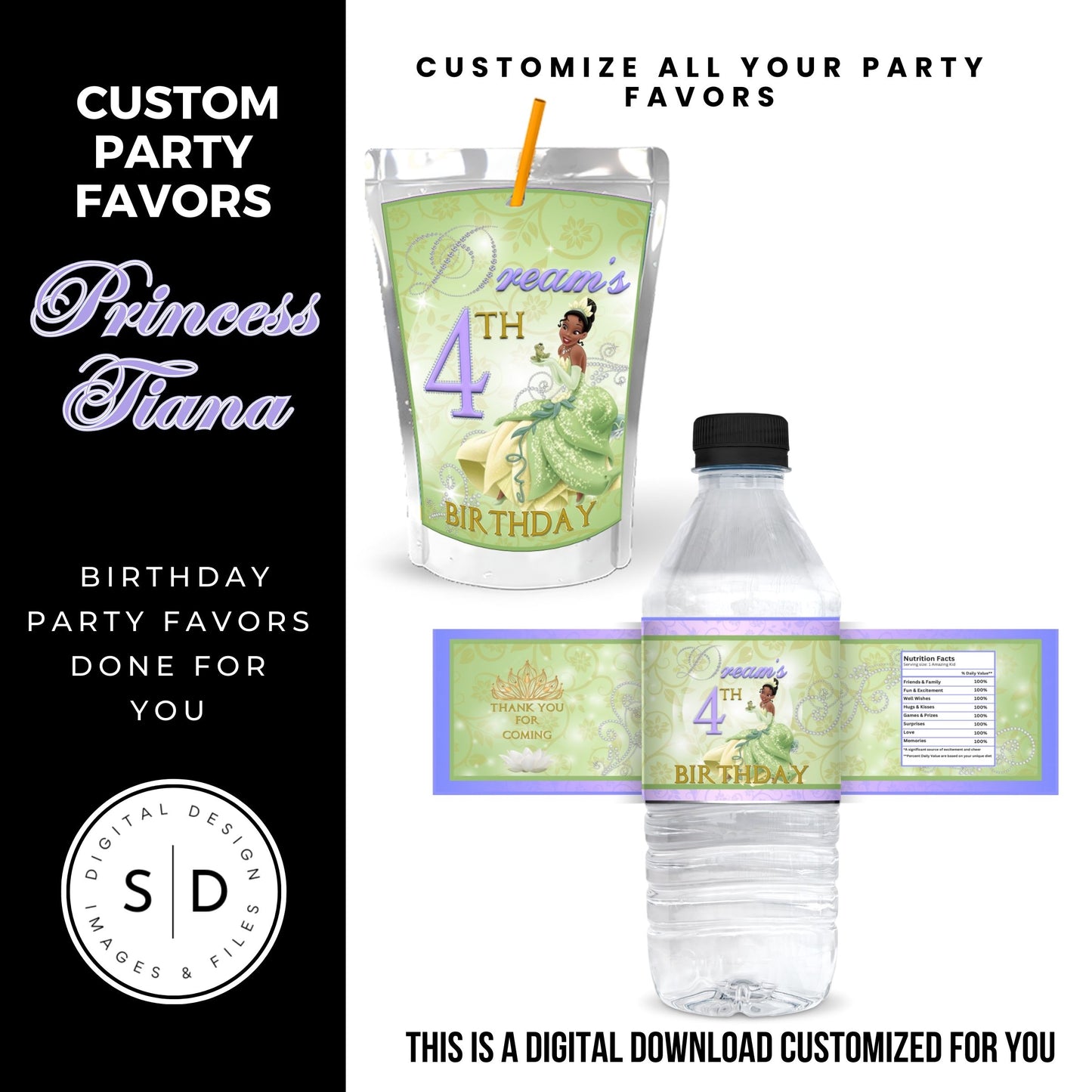 Princess Tiana Printable Favor Designs DFY