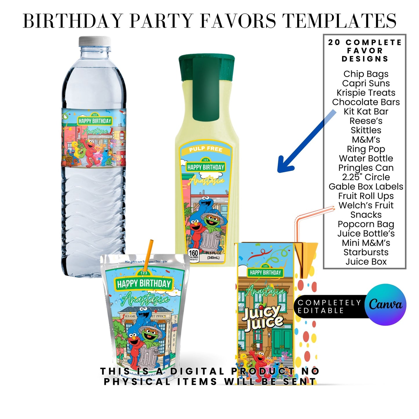 Sesame Street Birthday Party Favors Templates Bundle