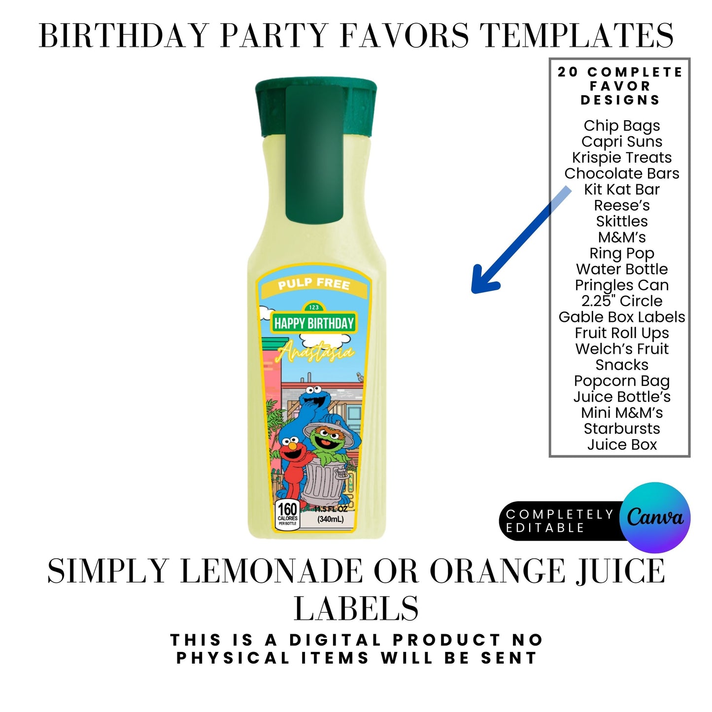 Sesame Street Birthday Party Favors Templates Bundle