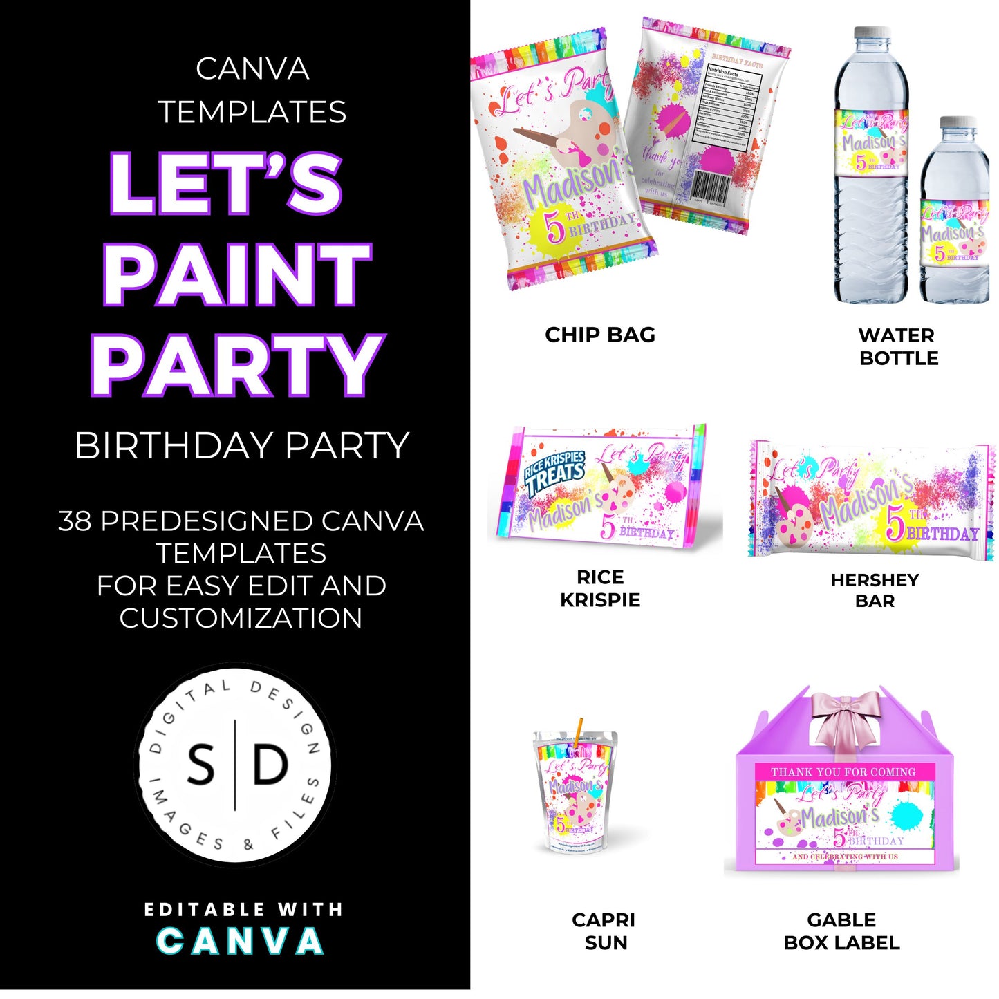 Let's Paint Birthday Party Favor Templates