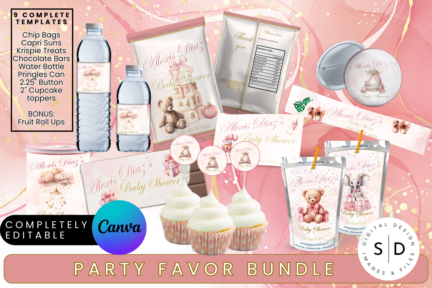 Blush Pink Baby Girl Watercolor Baby Shower Bundle