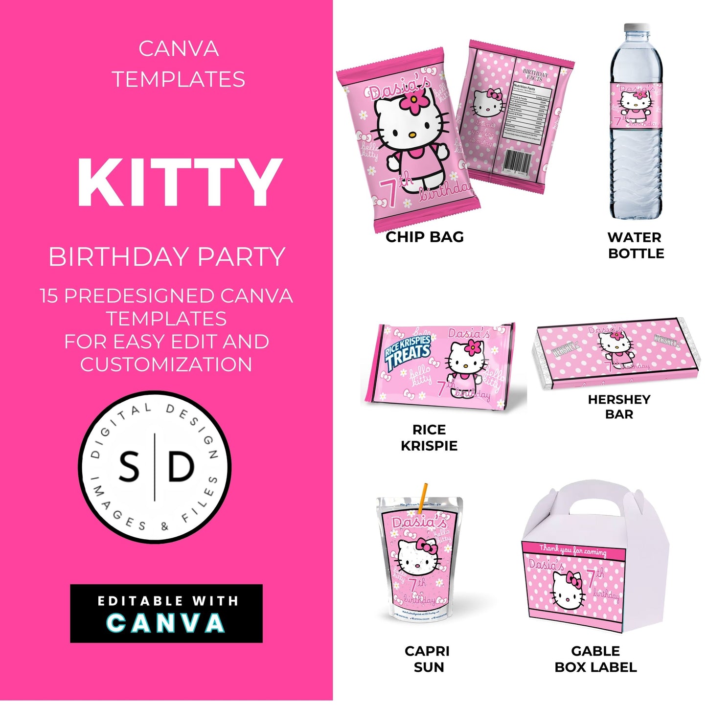 Kitty Birthday Party Favor Templates Bundle