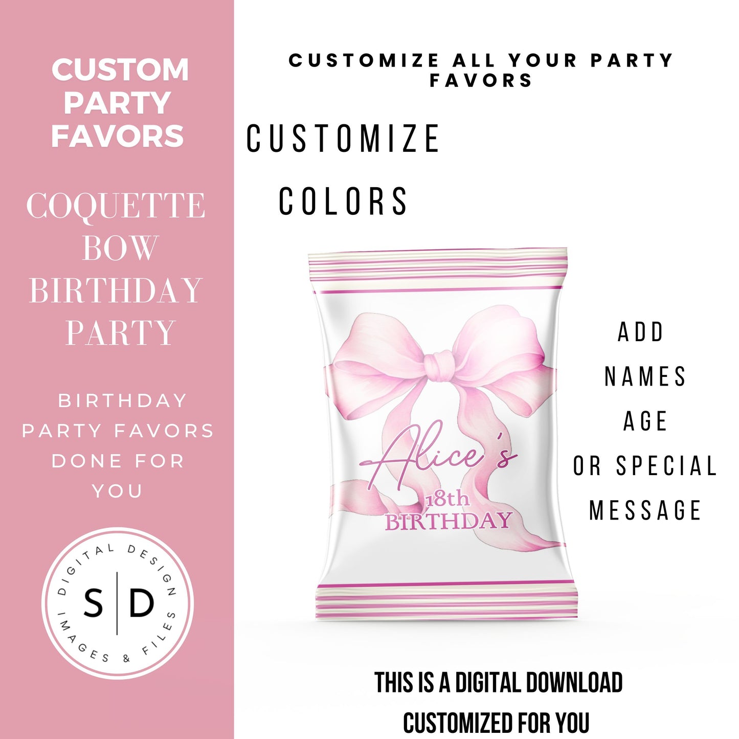 Pink Coquette Bow Party Favor Canva Template Bundle 🎀✨