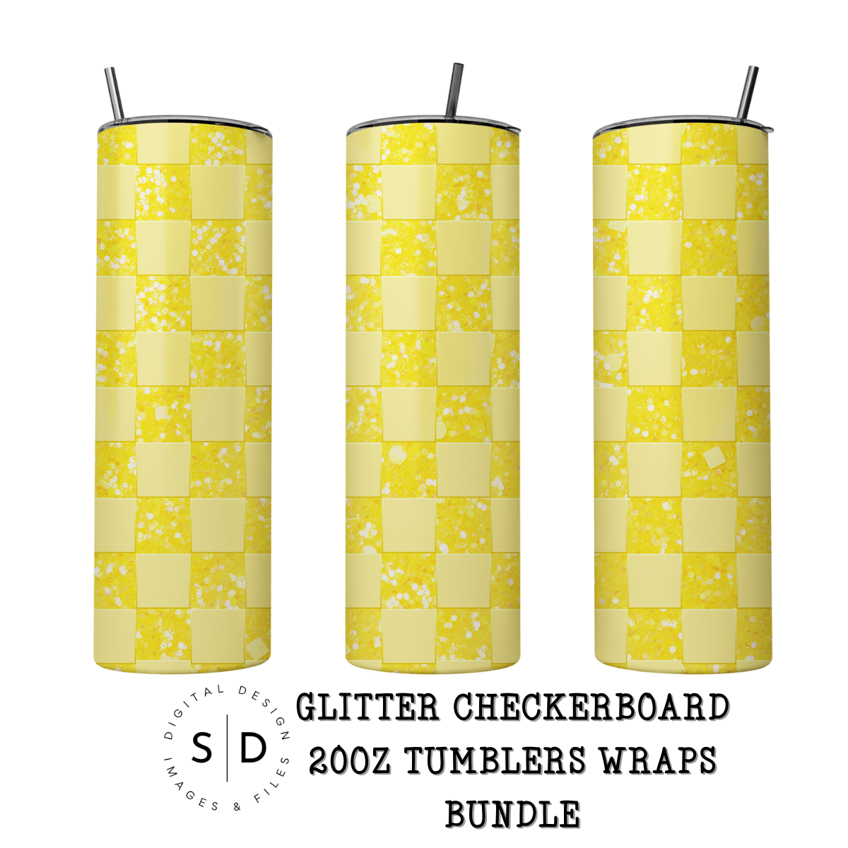 Glitter Monochromatic Checkerboard Tumbler Wrap Bundle