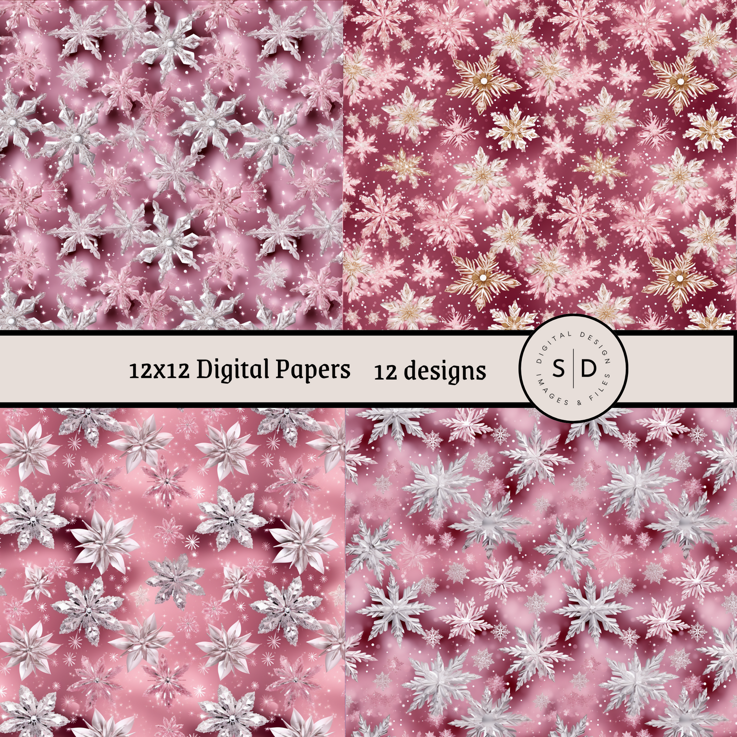 Christmas Snowflake Vol 3 Pink Seamless Digital Papers