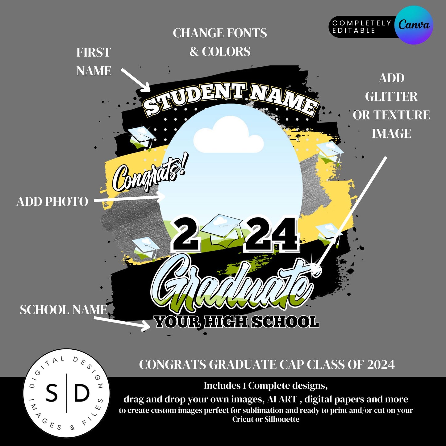 2024 Graduate Cap Canva Photo Frames Template